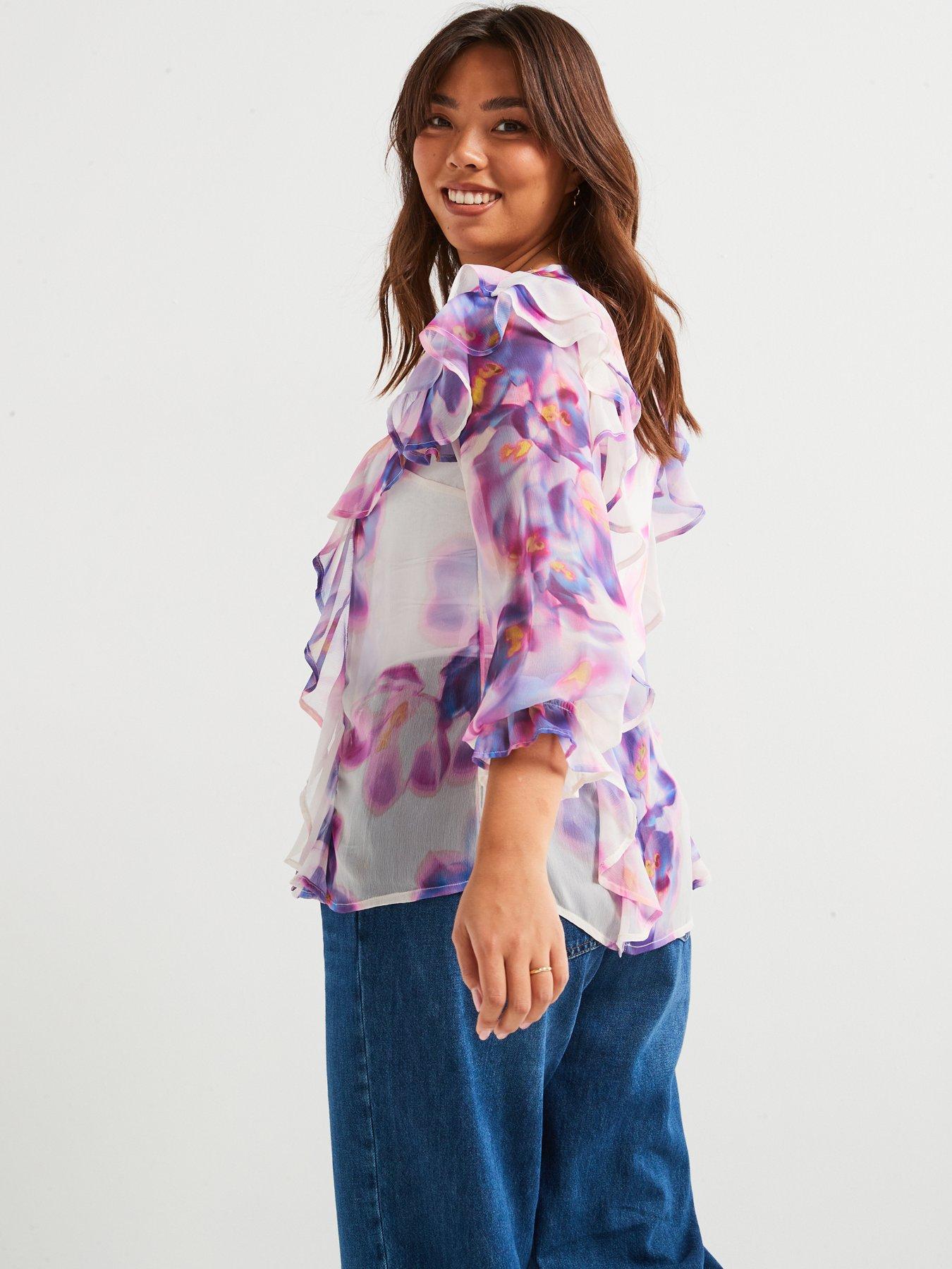  image of v-by-very-curve-ruffled-blouse-floral-print