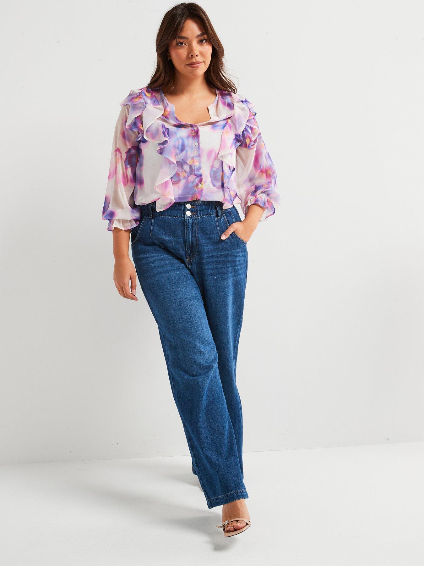  image of v-by-very-curve-ruffled-blouse-floral-print