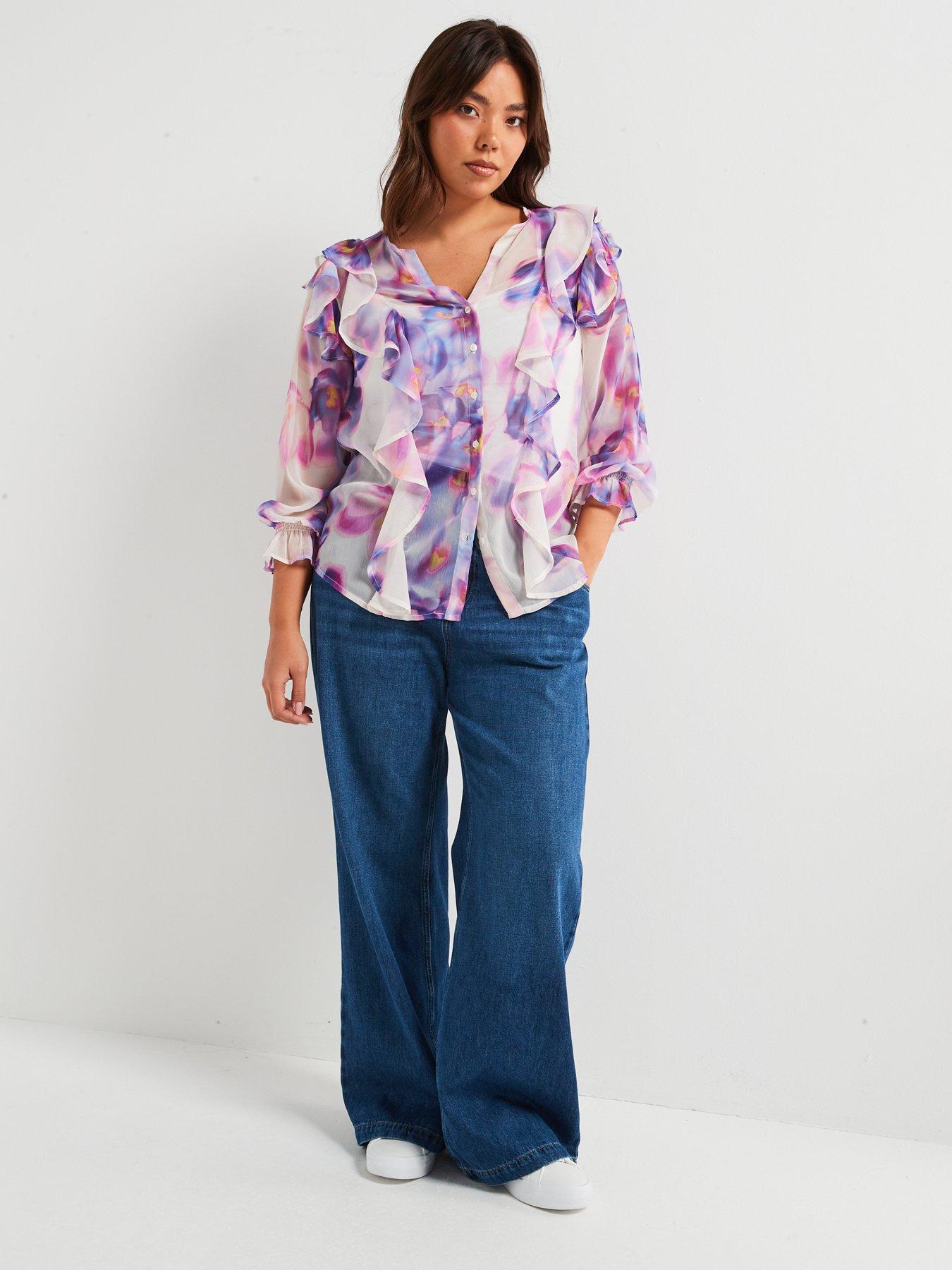  image of v-by-very-curve-ruffled-blouse-floral-print