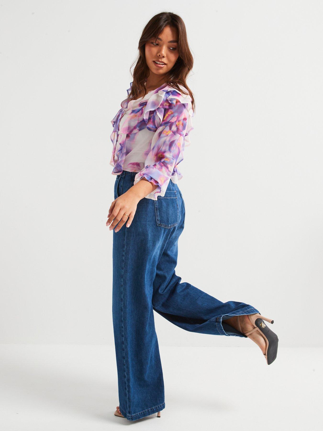  image of v-by-very-curve-ruffled-blouse-floral-print