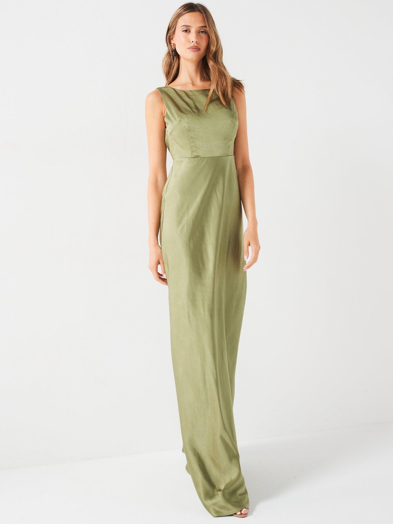 Six Stories Cowl Back Satin Bridesmaid Dress - Moss Green | Littlewoods