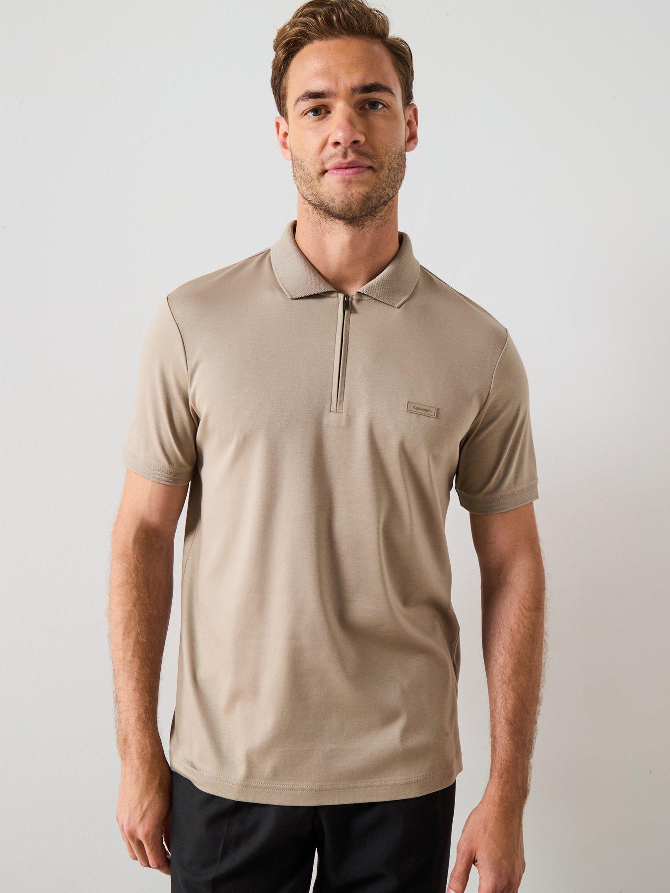 undefined Smooth Zip Liquid Touch Cotton Polo Shirt - Khaki