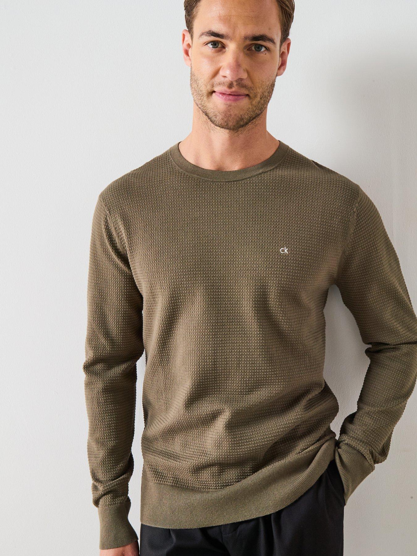 undefined Waffle Texture Crew Neck Knitted Jumper - Dark Grey