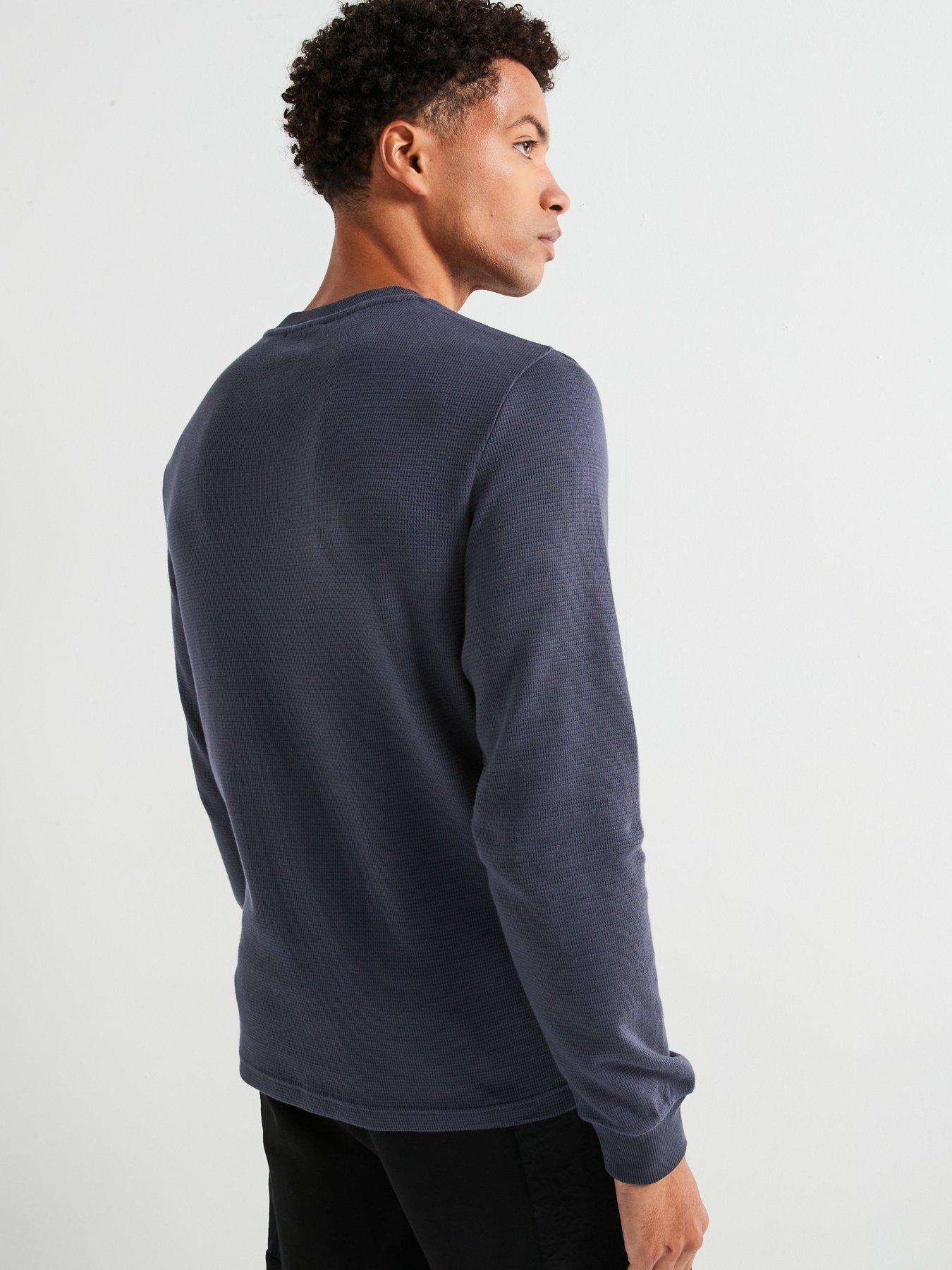 stillFront image of calvin-klein-jeans-woven-label-waffle-long-sleeve-t-shirt-navy