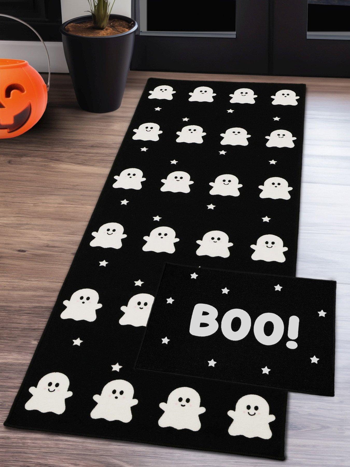  image of very-home-halloween-ghost-boo-runner-and-doormat-set-blackwhite