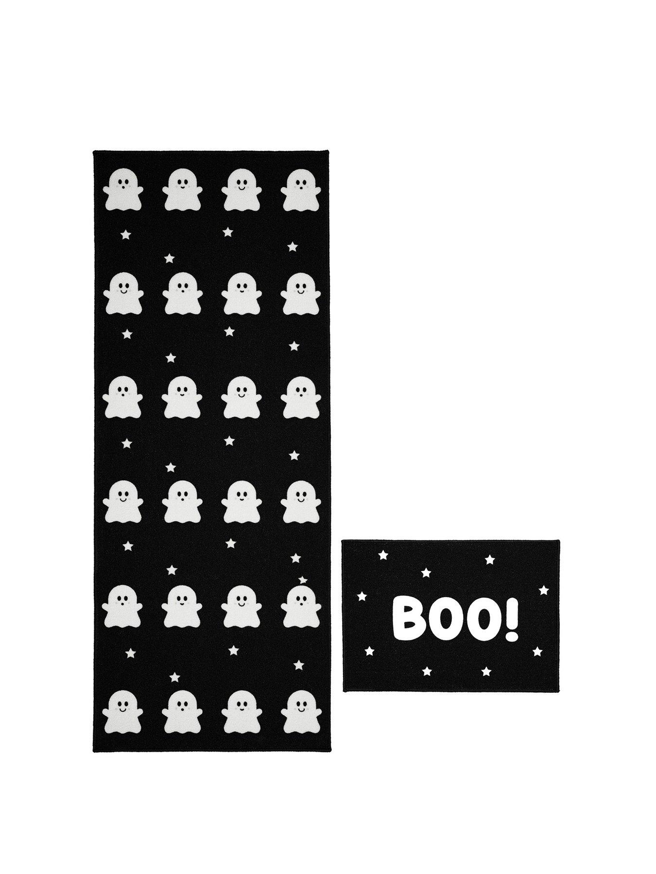  image of very-home-halloween-ghost-boo-runner-and-doormat-set-blackwhite