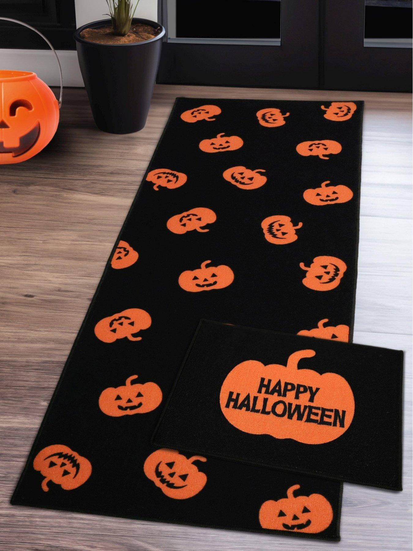 undefined Halloween Pumpkin Runner and Doormat Set - Black/Orange