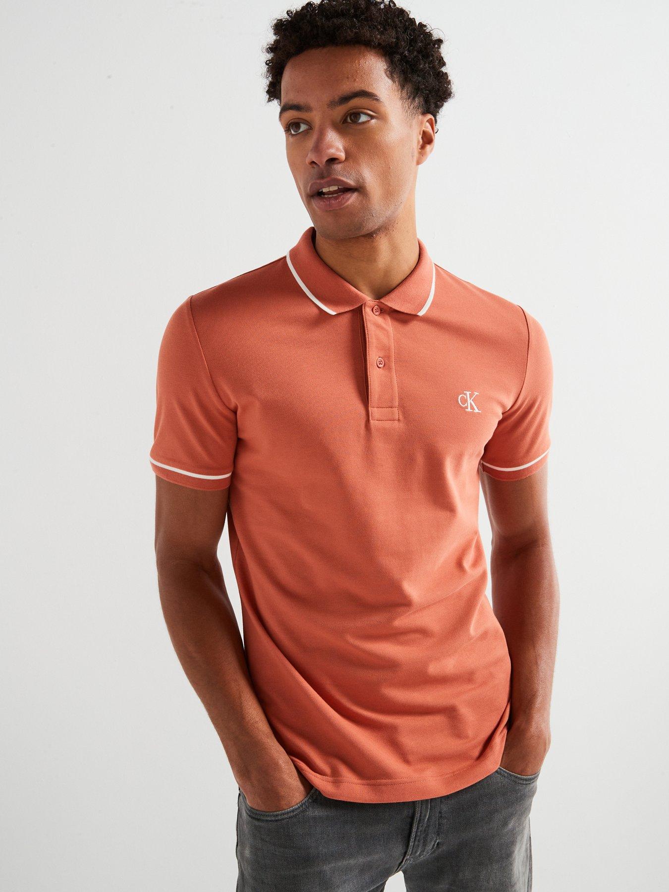  image of calvin-klein-jeans-tipping-slim-fit-polo-shirt-light-red
