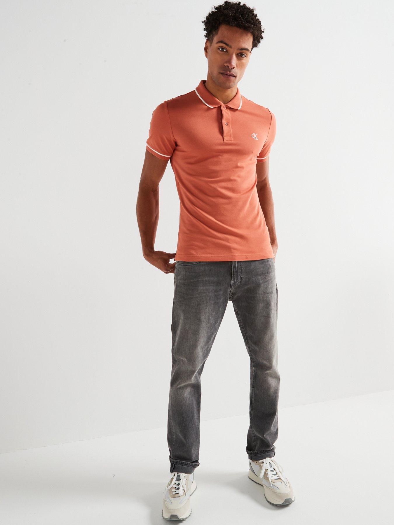  image of calvin-klein-jeans-tipping-slim-fit-polo-shirt-light-red