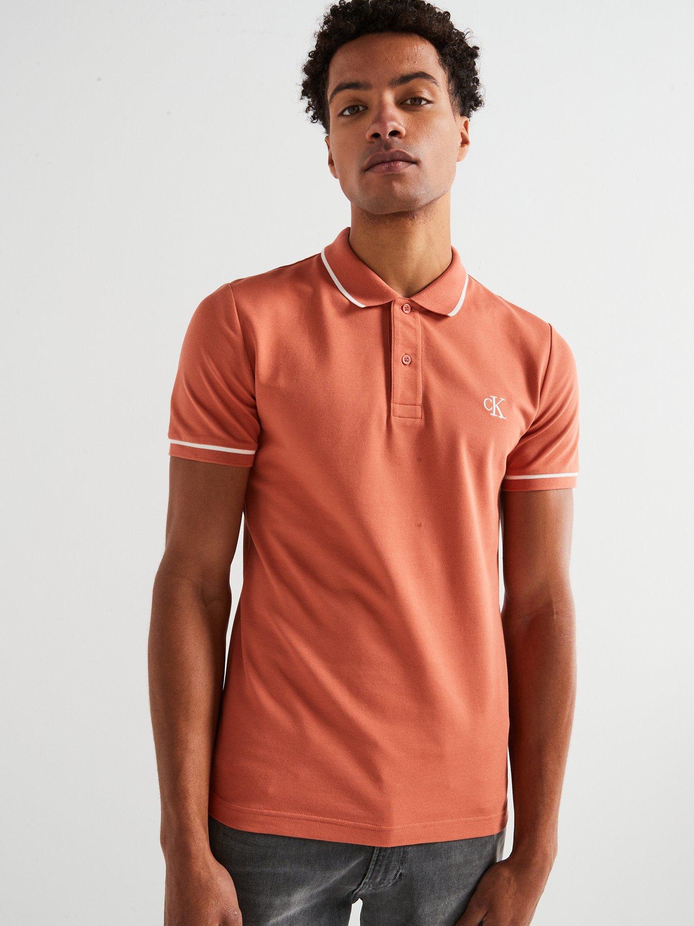  image of calvin-klein-jeans-tipping-slim-fit-polo-shirt-light-red