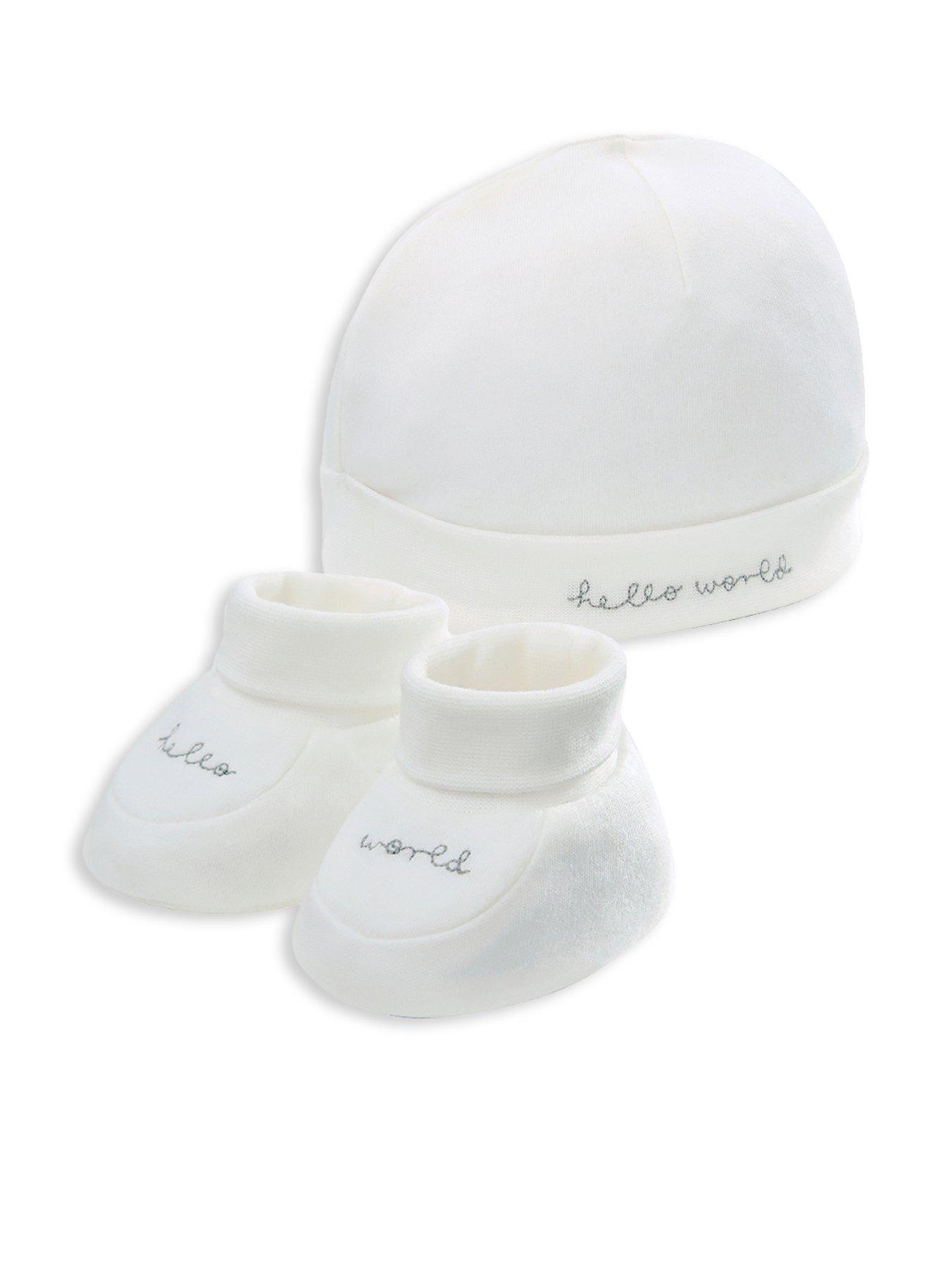 undefined Baby Unisex Hello World Hat & Booties - White