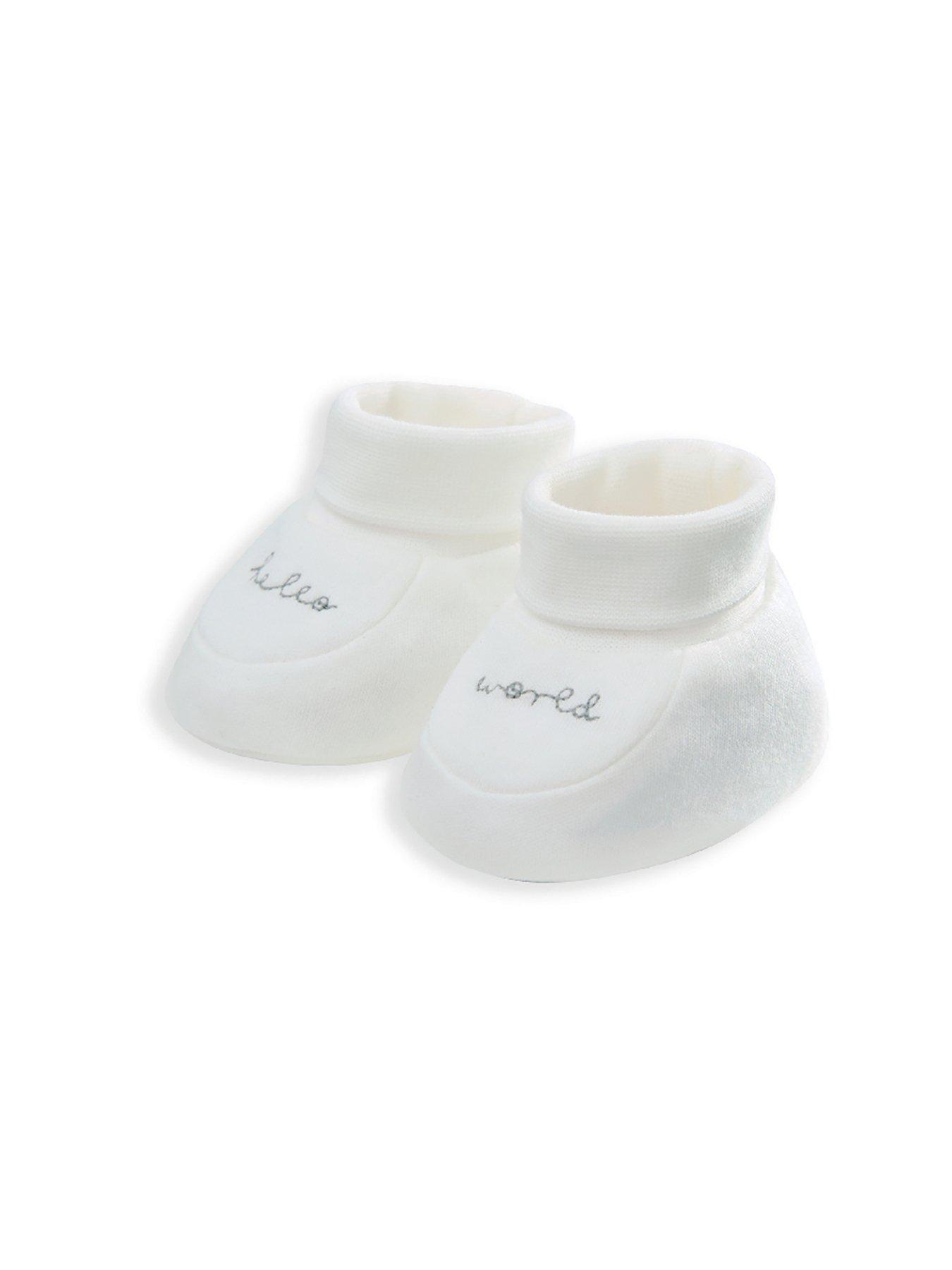Image 3 of 4 of Mamas & Papas Baby Unisex Hello World Hat &amp; Booties - White