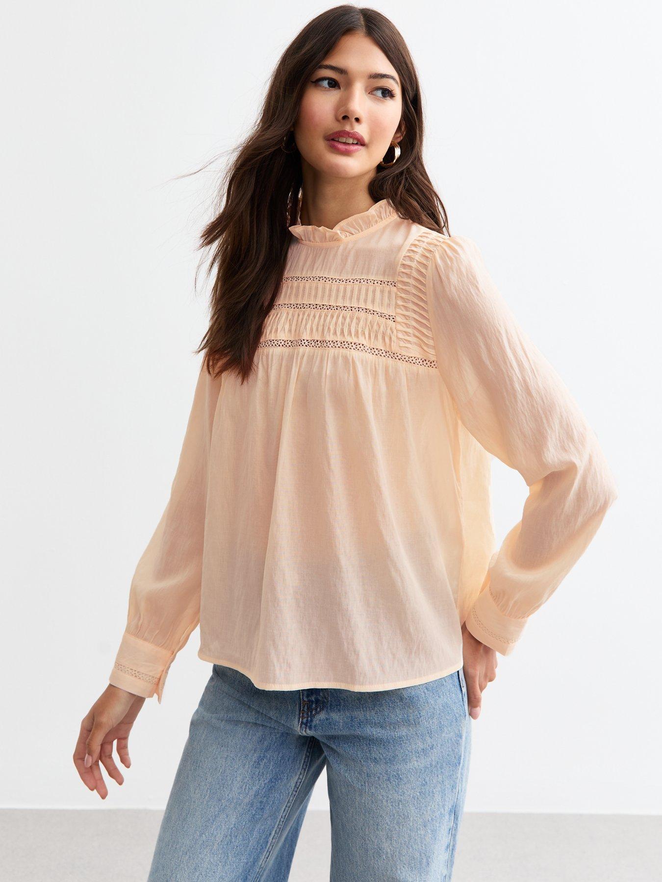 undefined Cutwork Long Sleeve Blouse - Cream