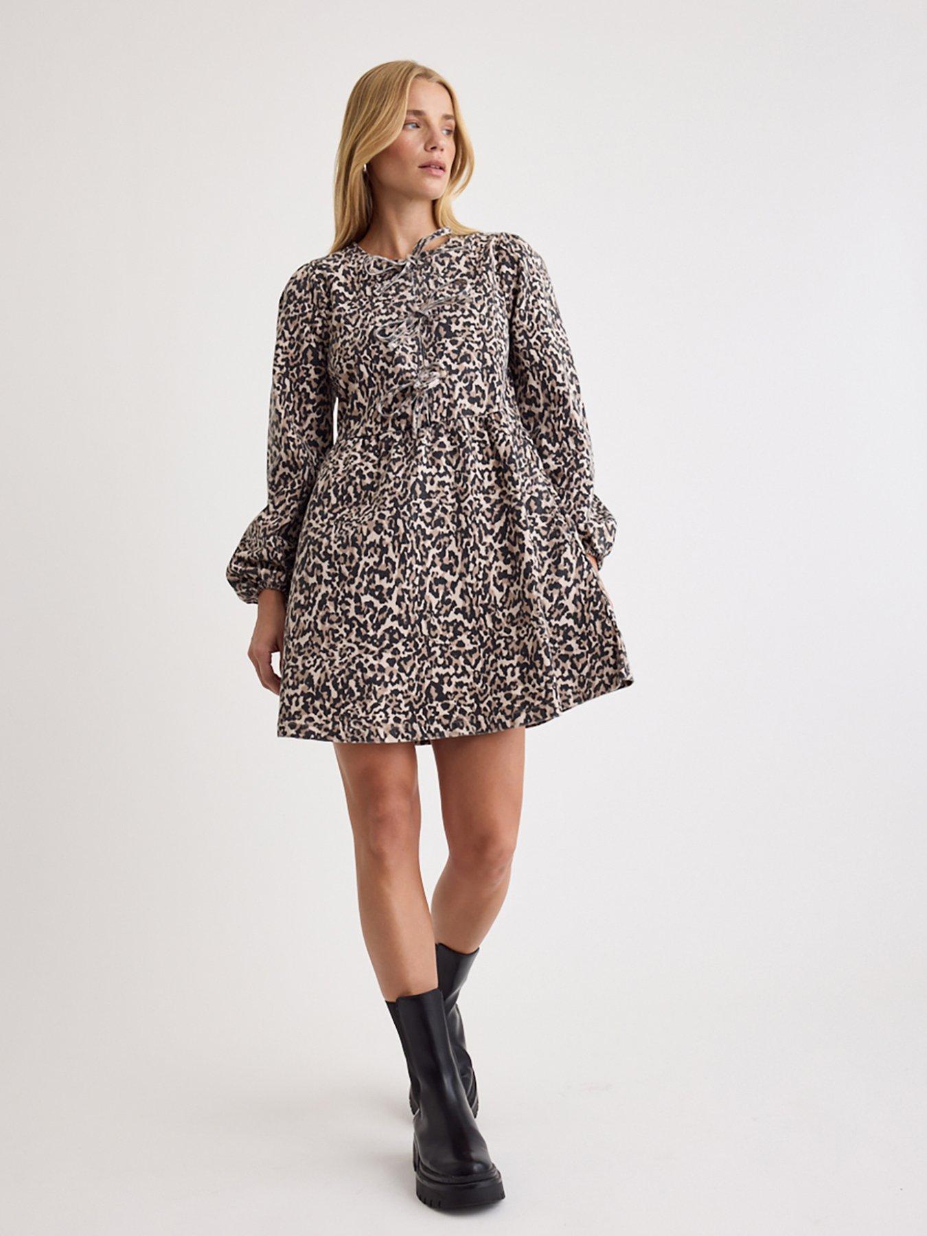 front image of nobodys-child-leopard-print-mini-dress-multi