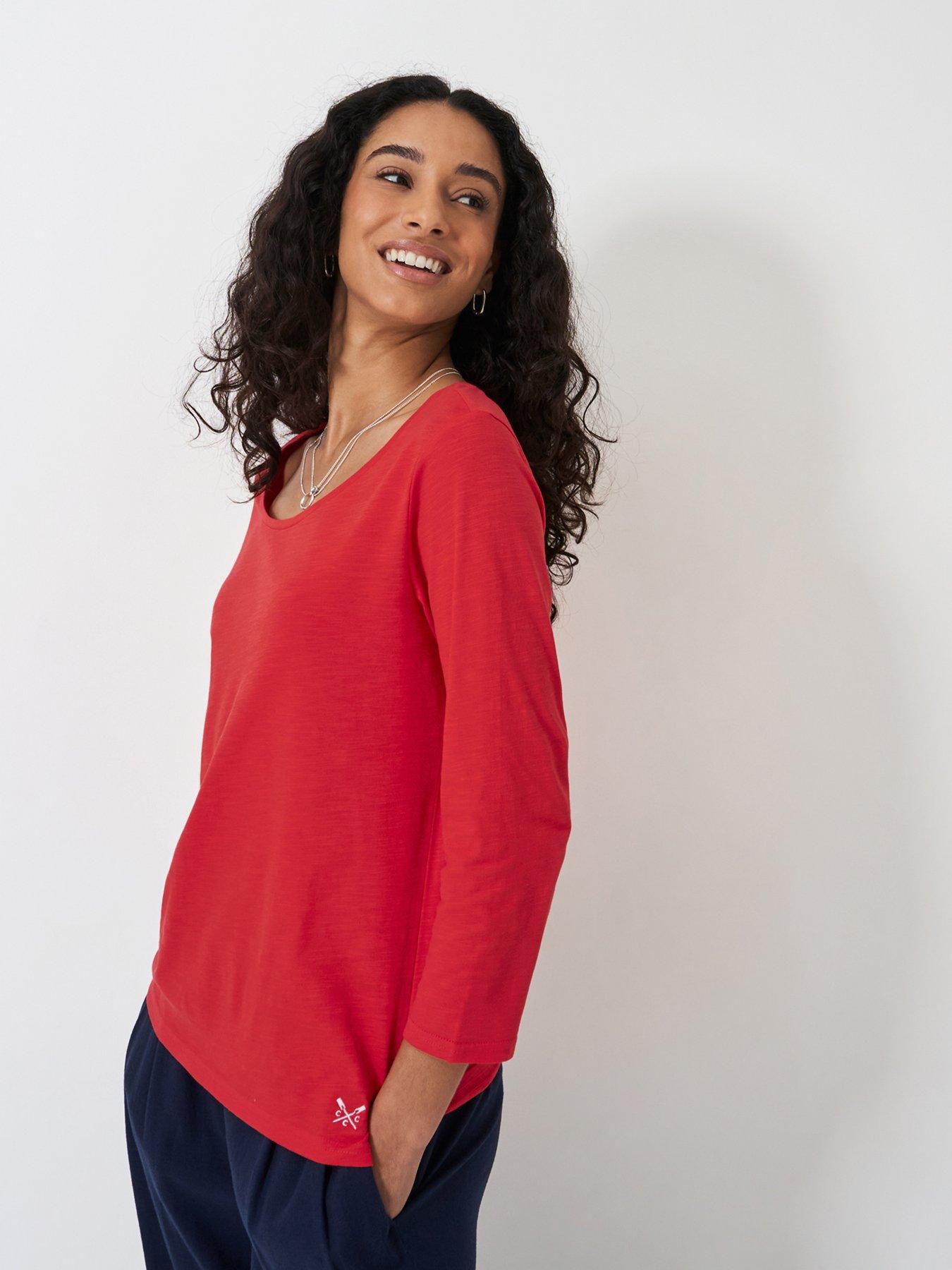 undefined 3/4 Sleeve Slub Scoop Neck T-Shirt - Red