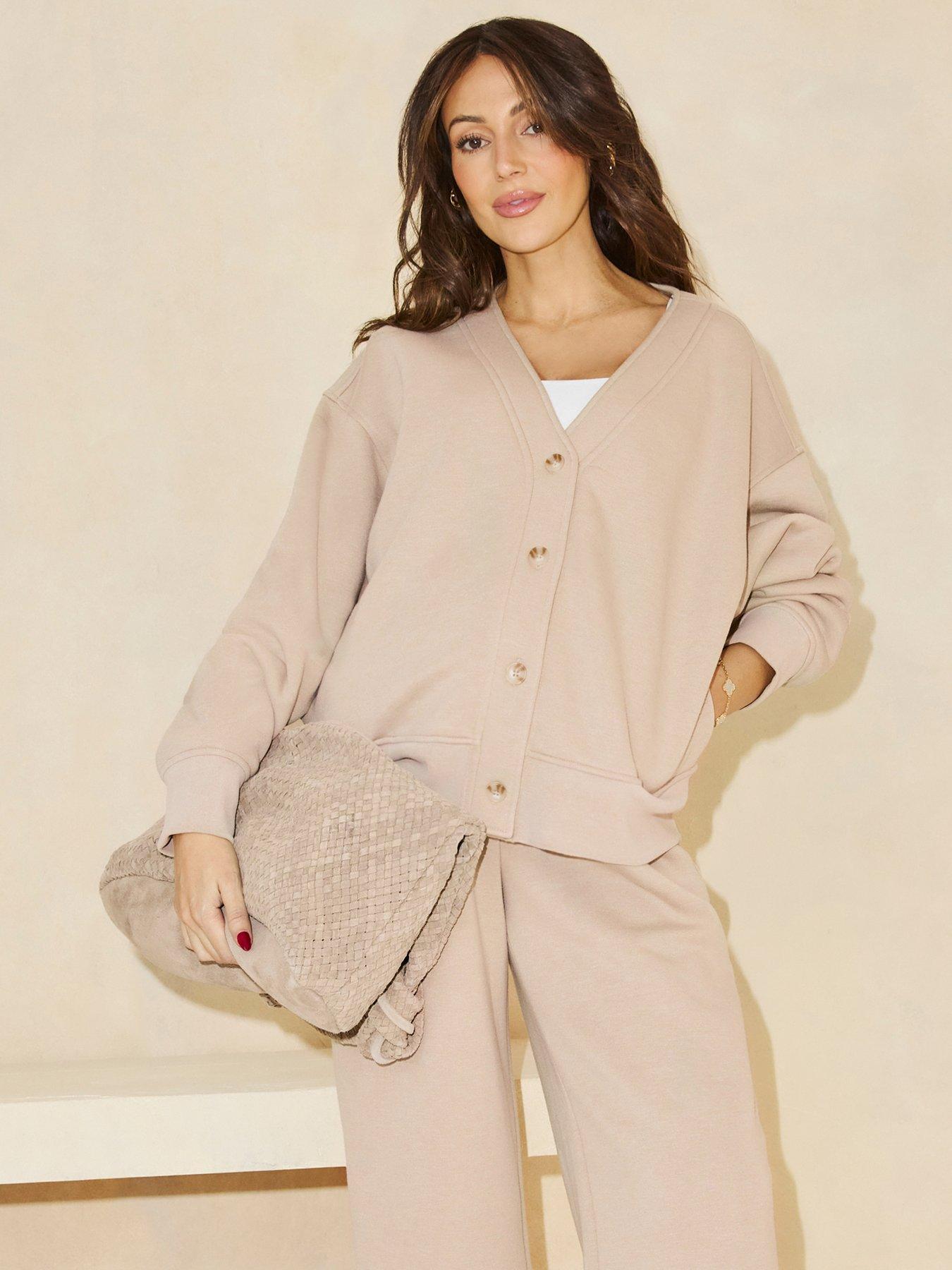  image of michelle-keegan-rib-button-through-jacket-beige