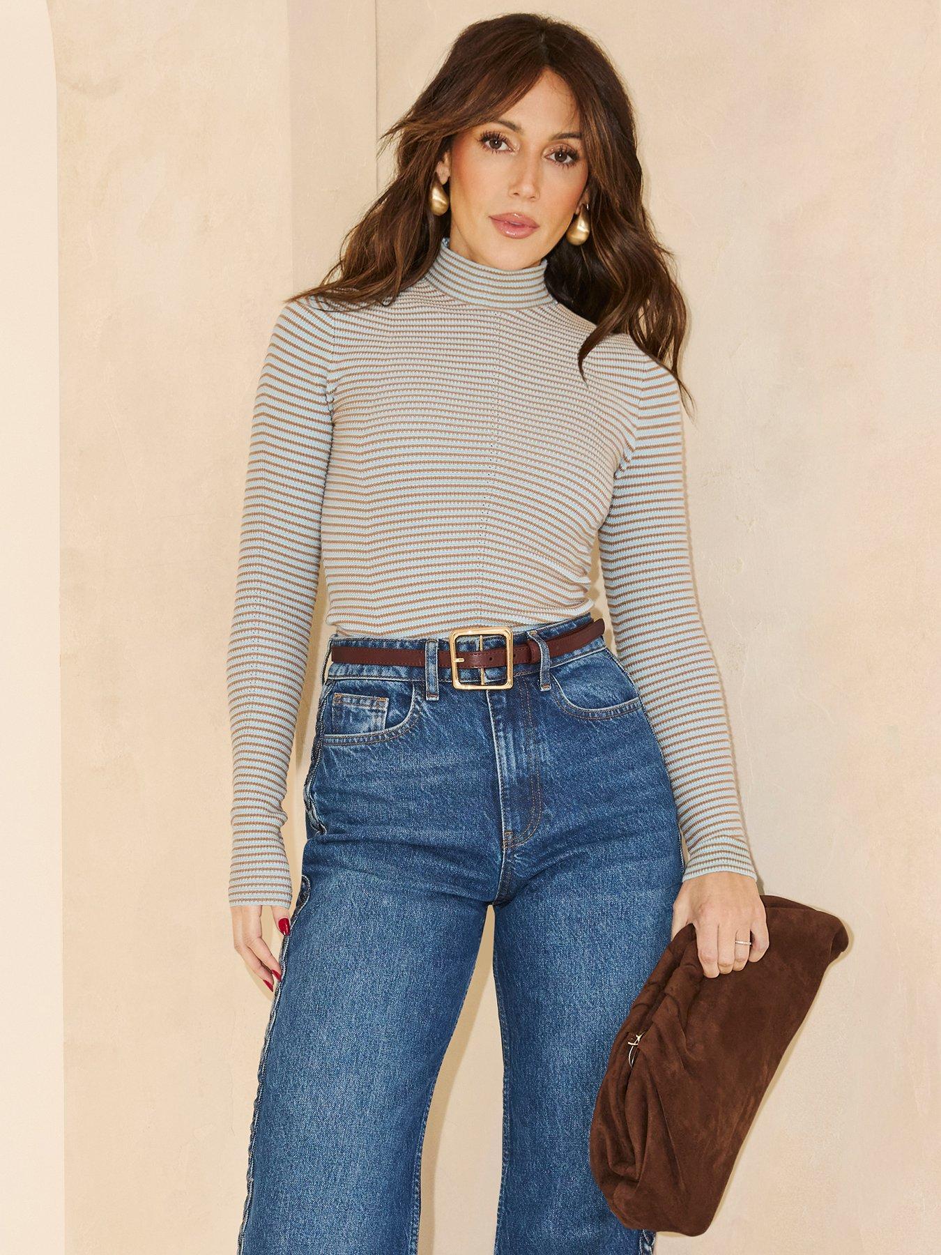 undefined Long Sleeve Contrast Ribbed Top - Multi
