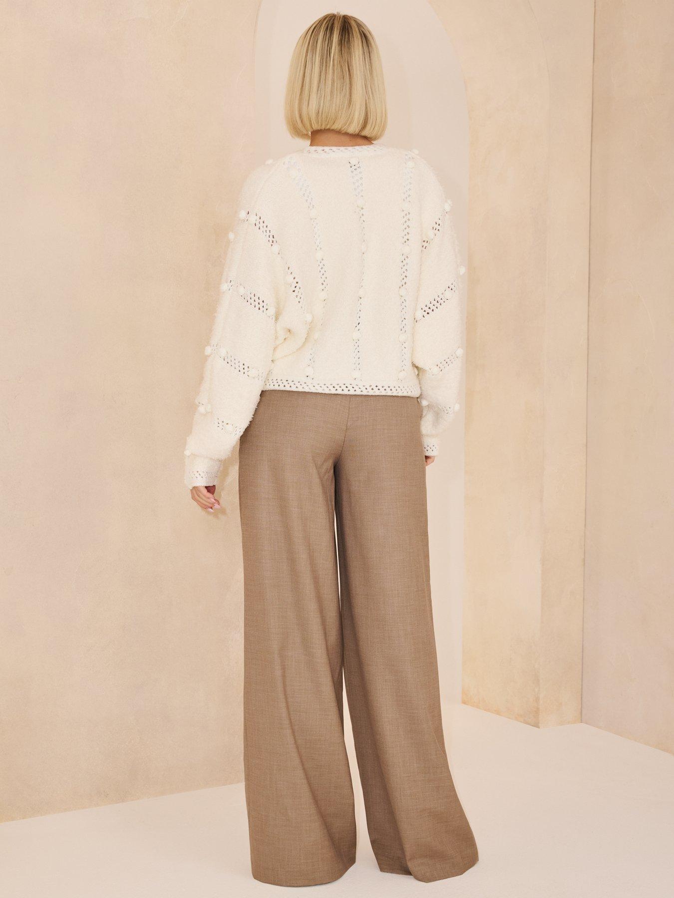  image of michelle-keegan-fluffy-zip-through-open-knit-cardigan-creamwhite