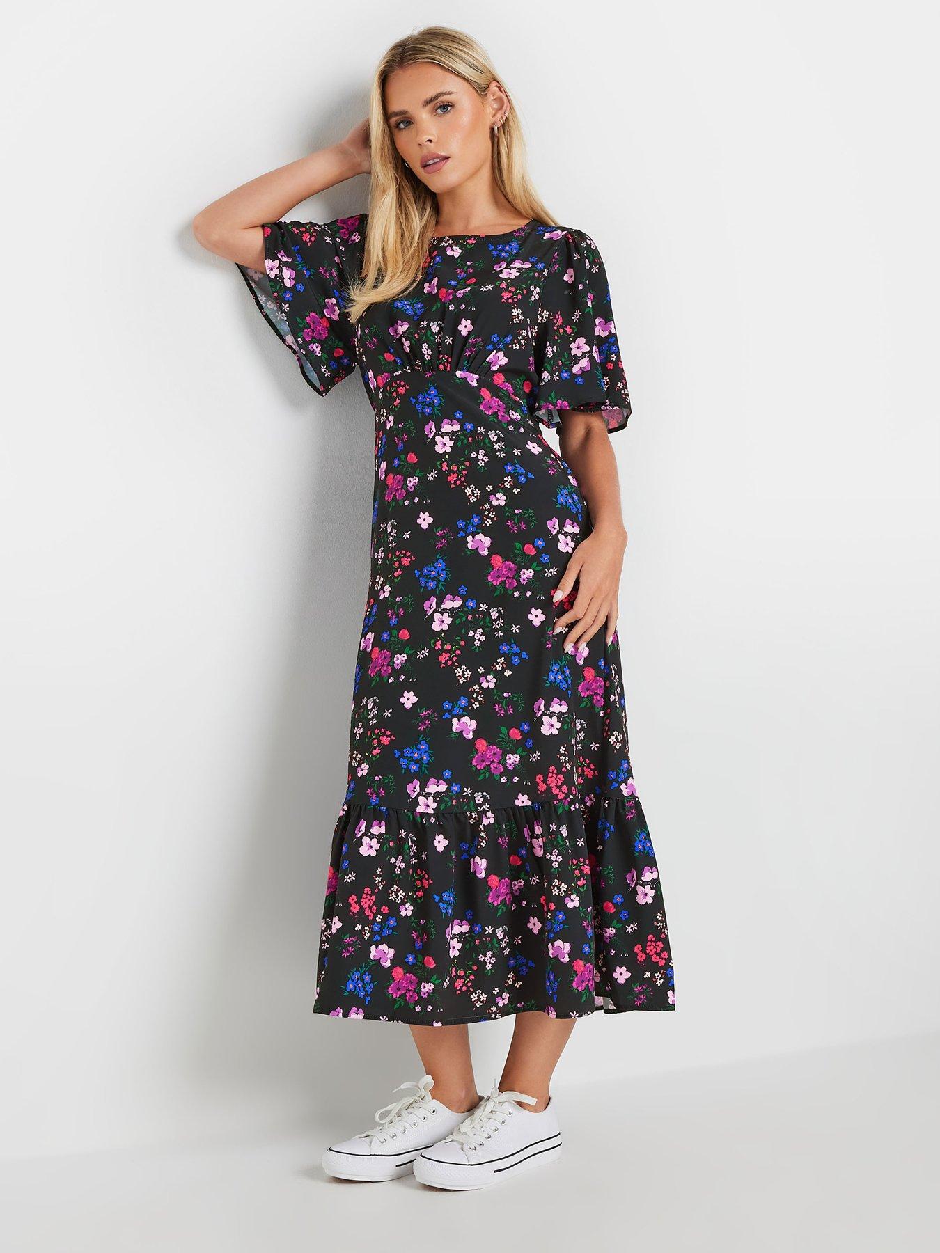  image of mco-petite-floral-flutter-sleeve-dress