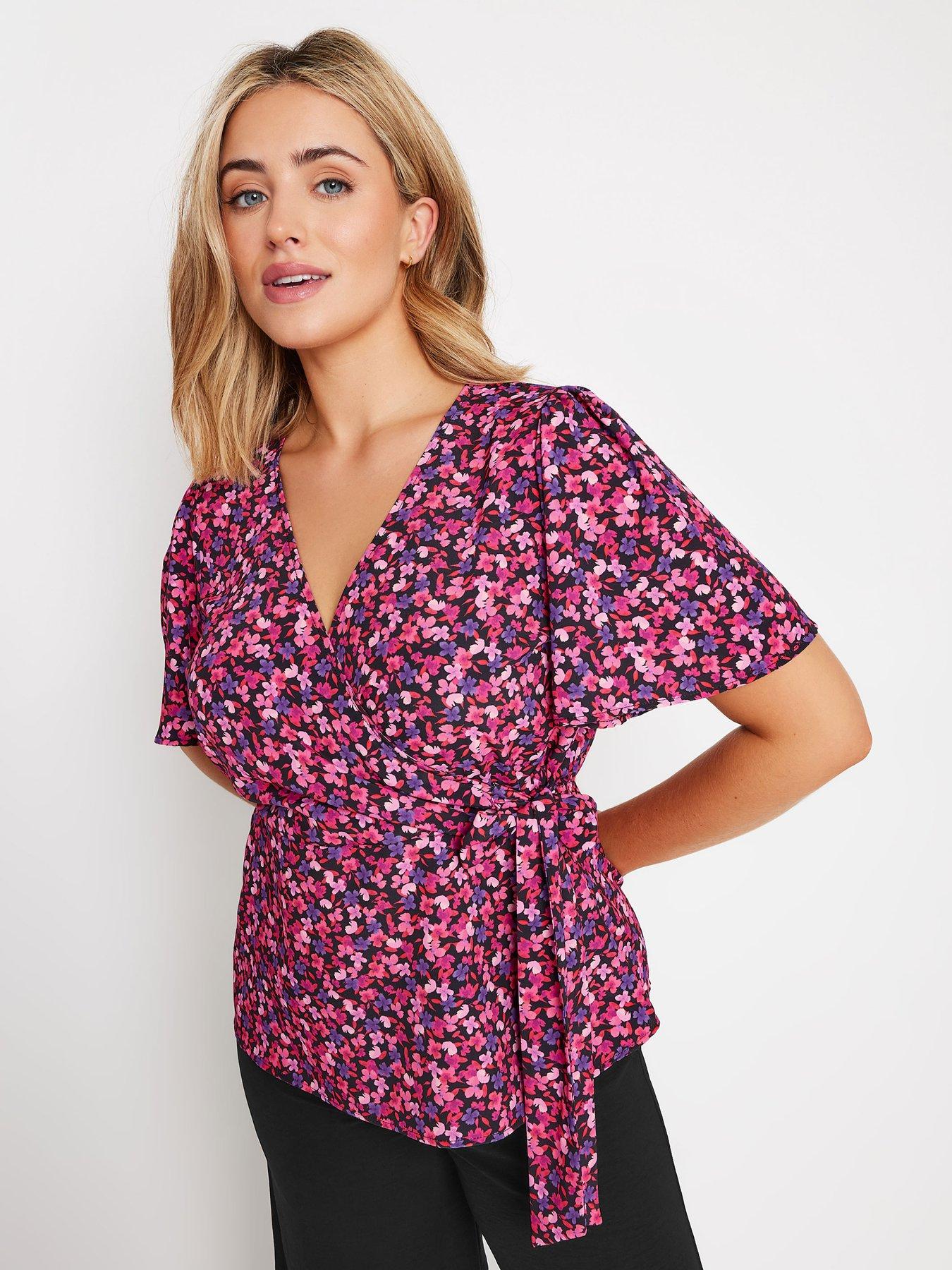 undefined Ditsy Wrap Tie Blouse - Pink