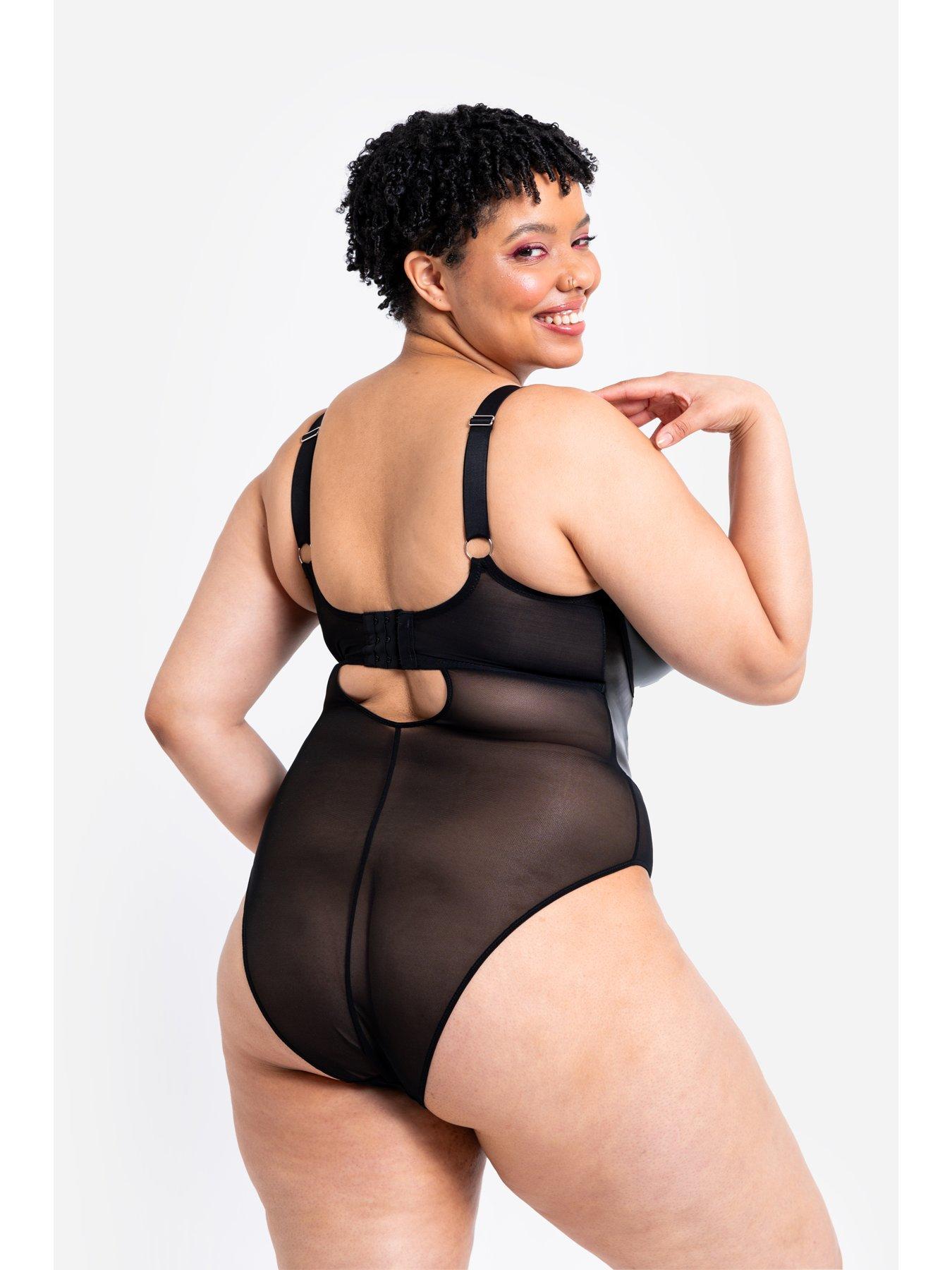 Image 2 of 5 of Curvy Kate Rebelle Faux Leather Non-padded Underwired Plunge Bodysuit - Black