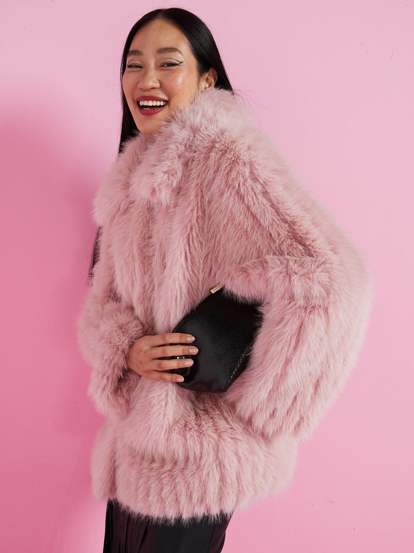 Jakke Rosemary Pelted Faux Fur Coat Pink littlewoods