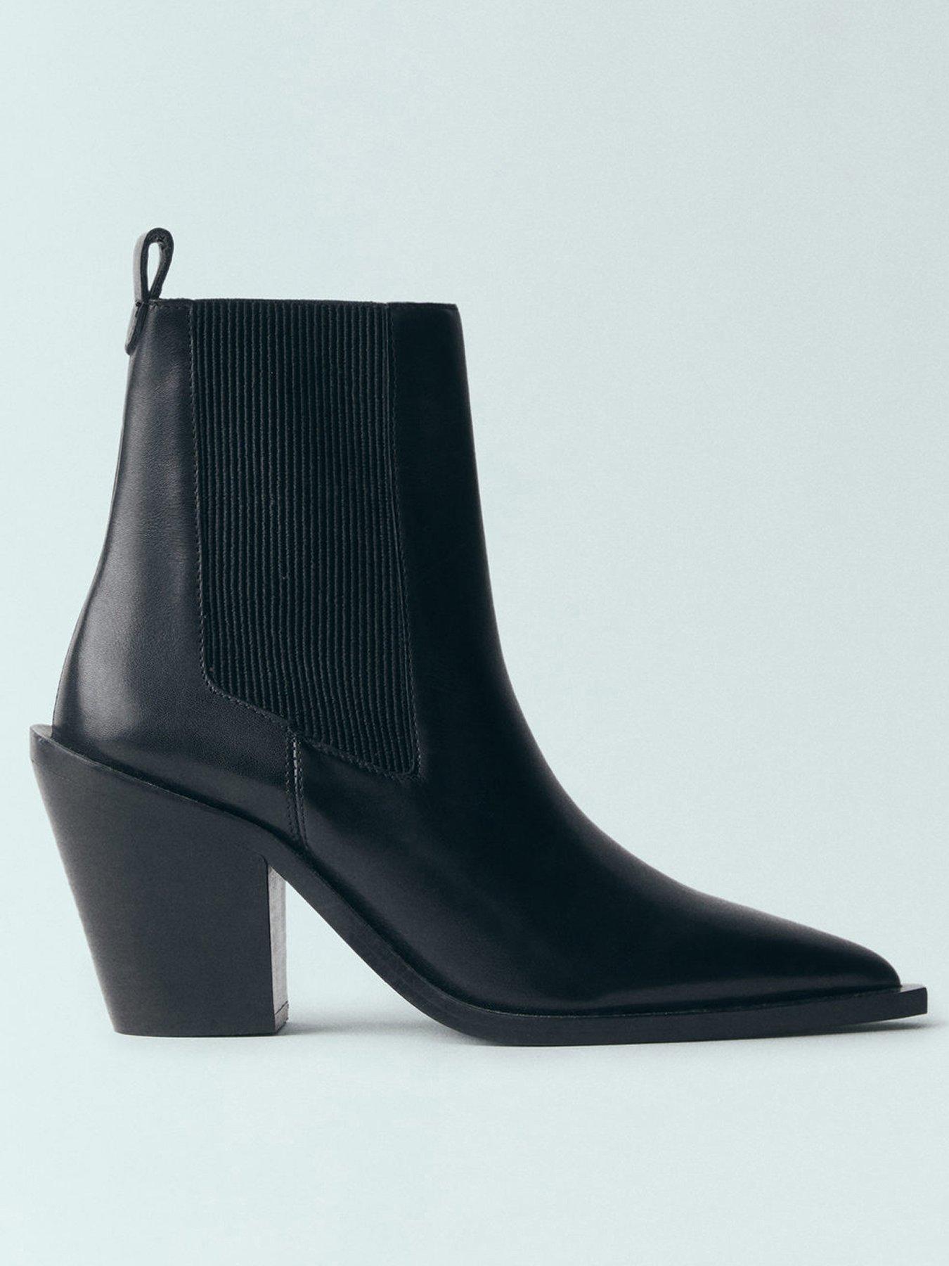 front image of mango-leather-western-ankle-boot-black