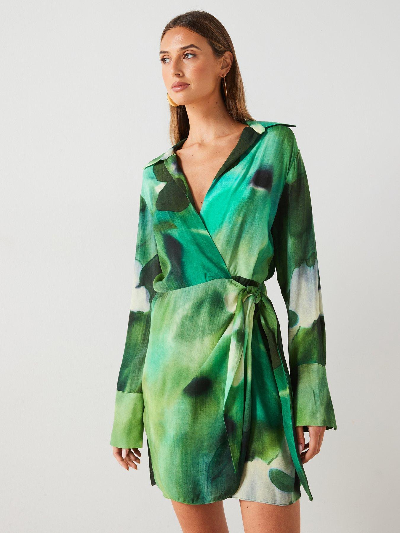 Mango Printed Tie Waist Mini Dress - Green | Littlewoods