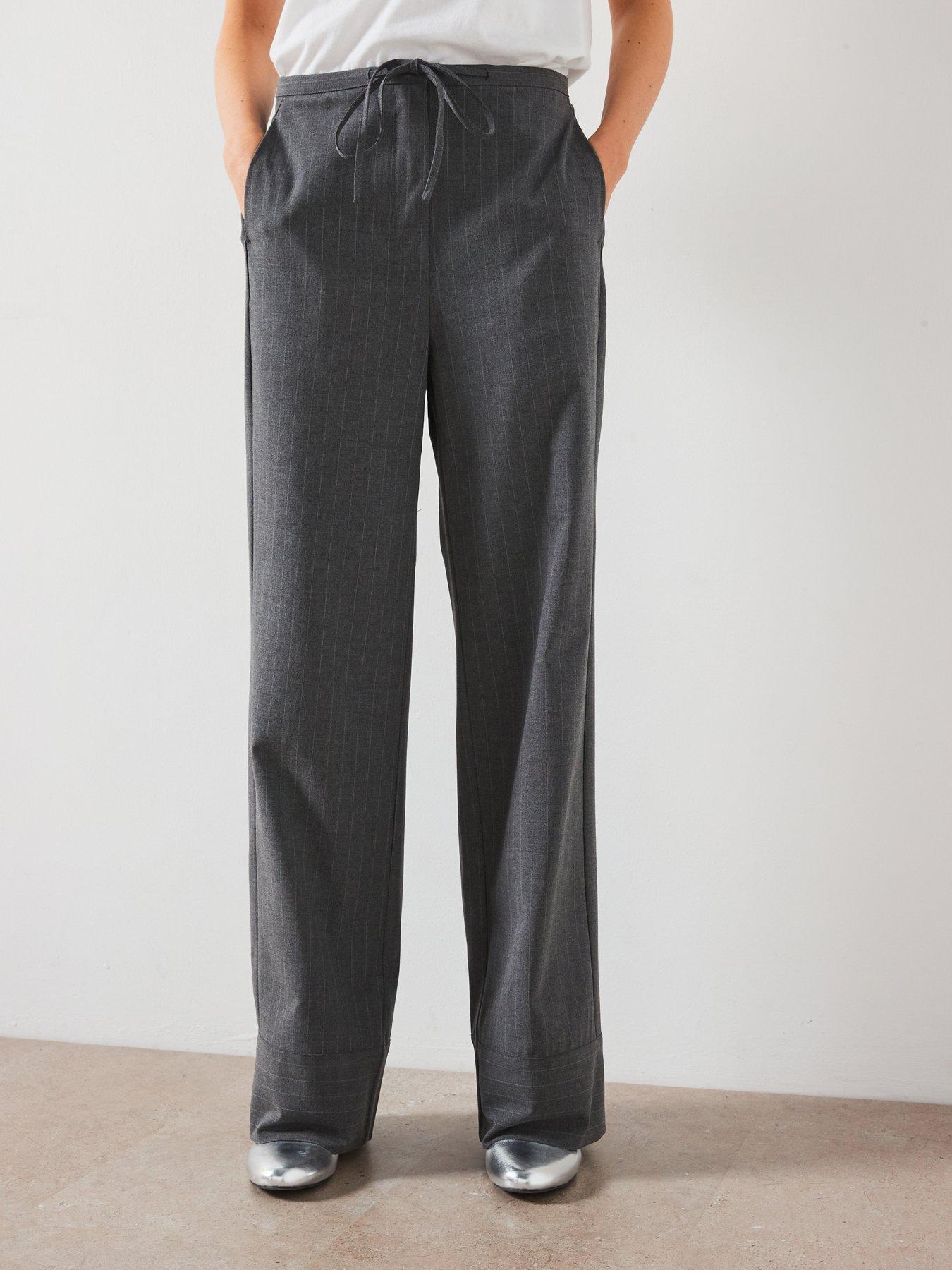 undefined Stripe Straight Trousers - Grey