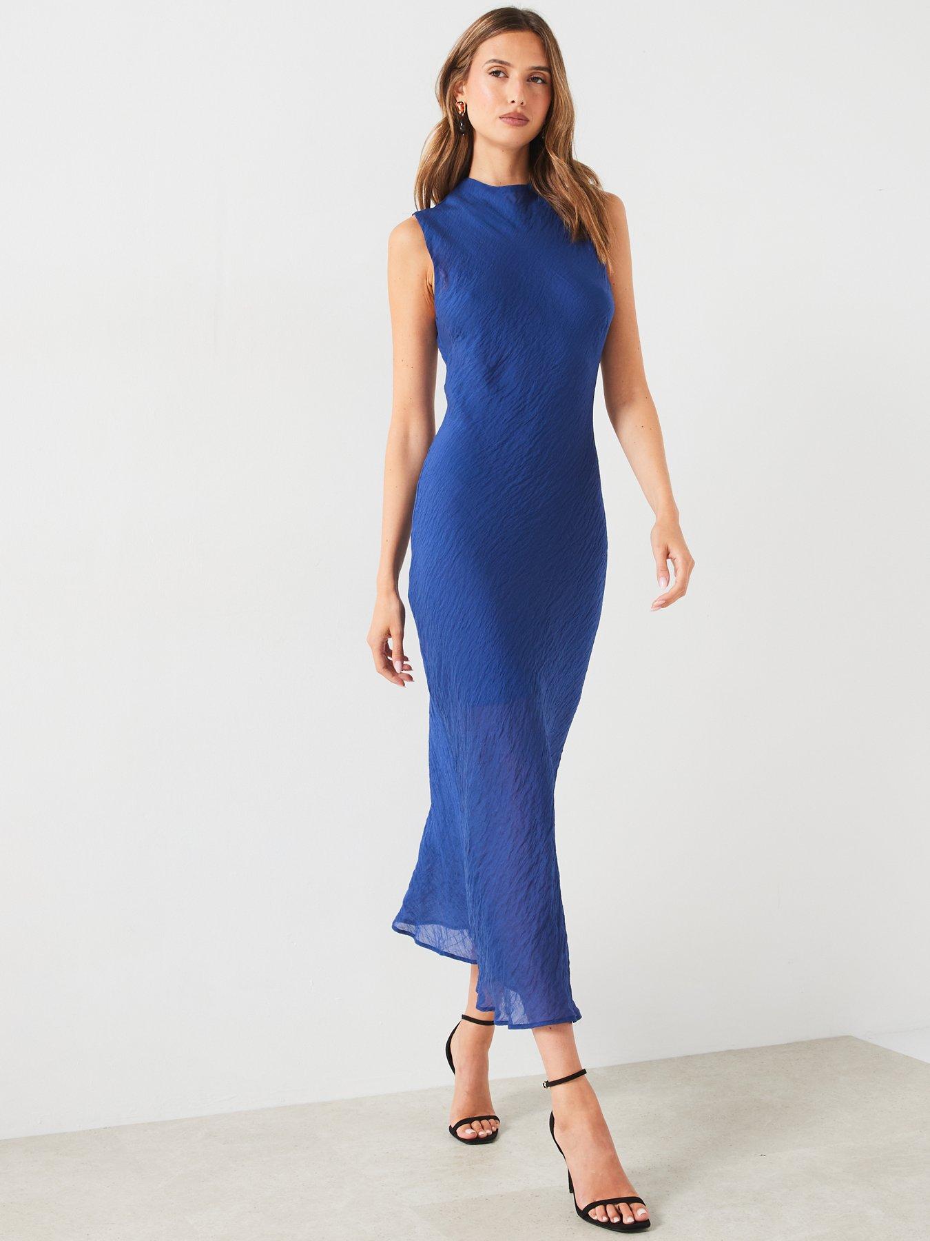 Mango High Neck Midi Dress - Blue | Littlewoods