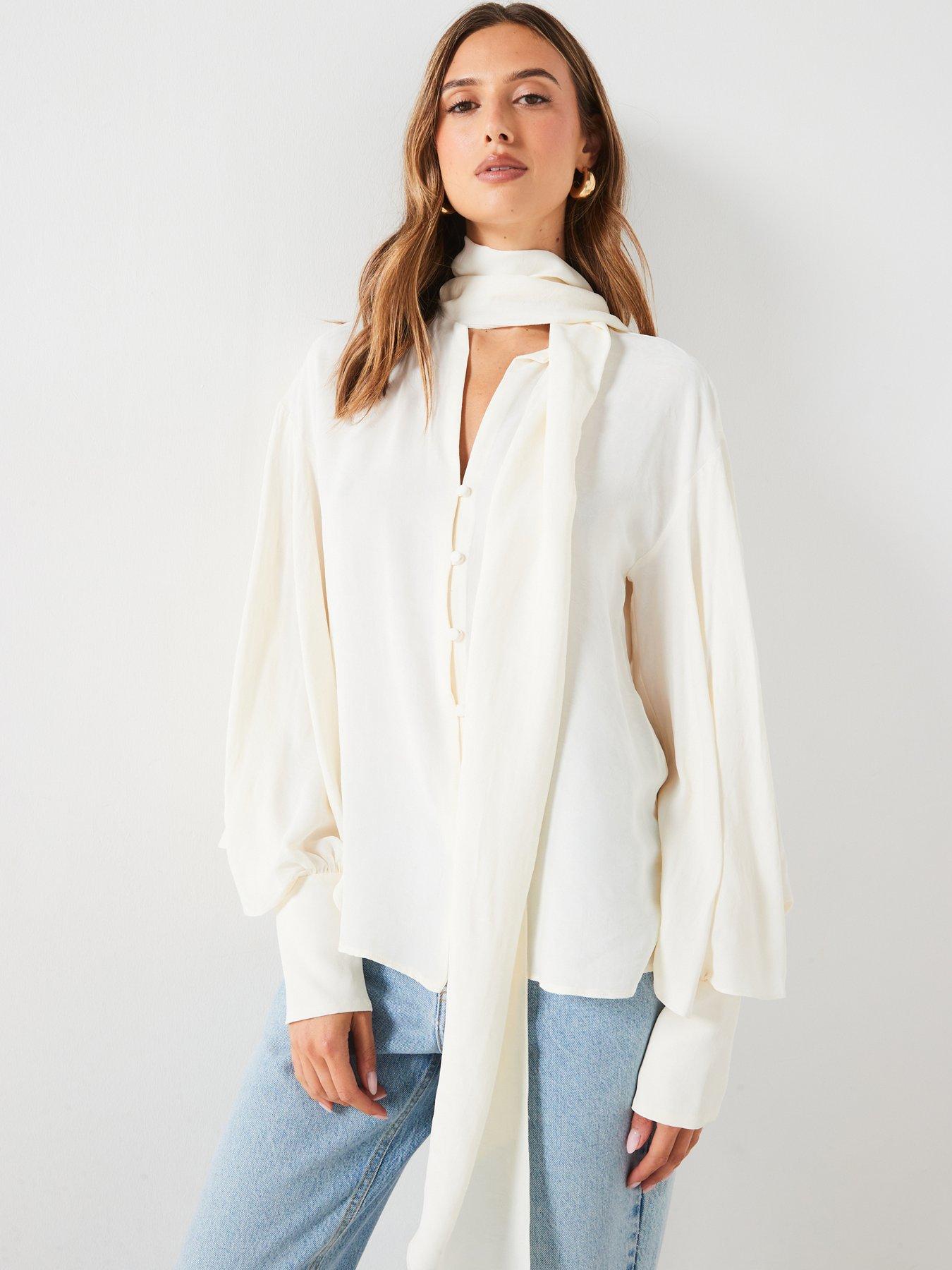 undefined Tie Neck Blouse - Cream