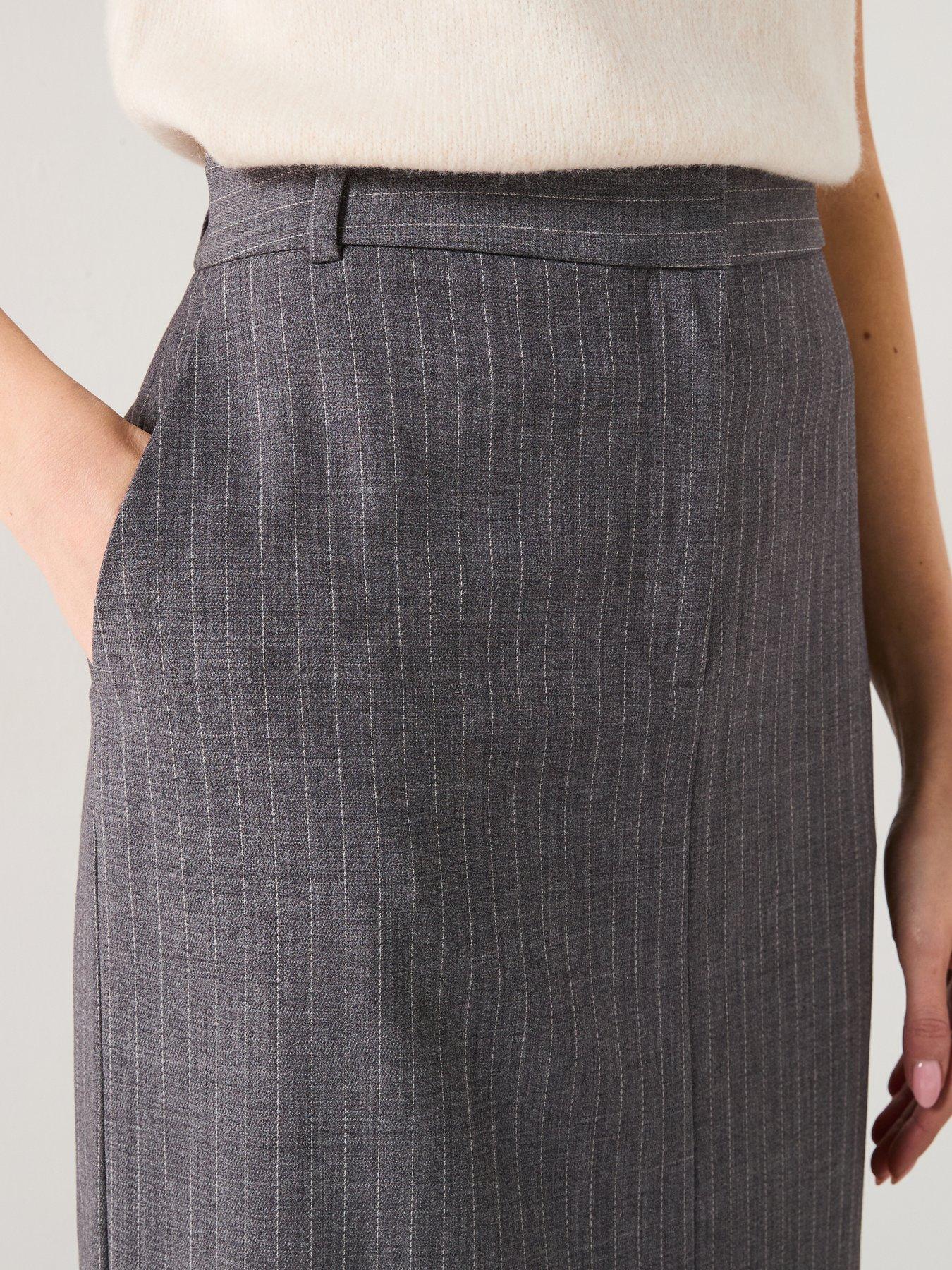  image of mango-pinstripe-midi-skirt-grey