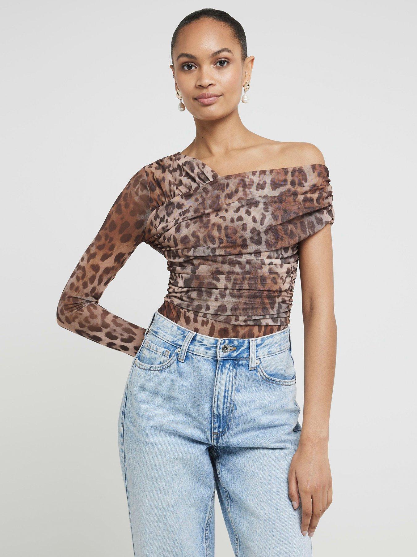 undefined Mesh Asymmetric Bodysuit - Brown