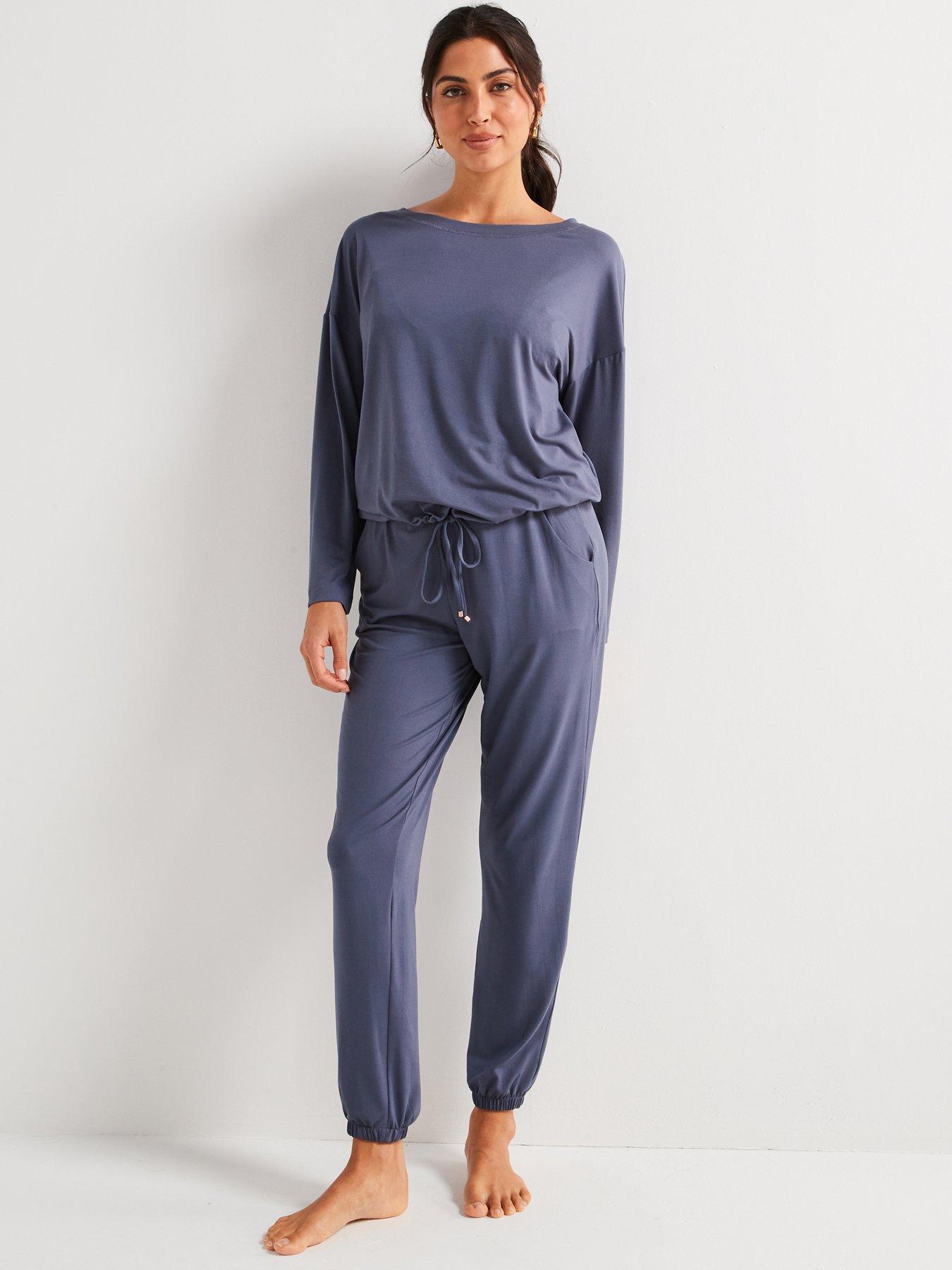 undefined Off The Shoulder Slouchy Pyjamas - Blue