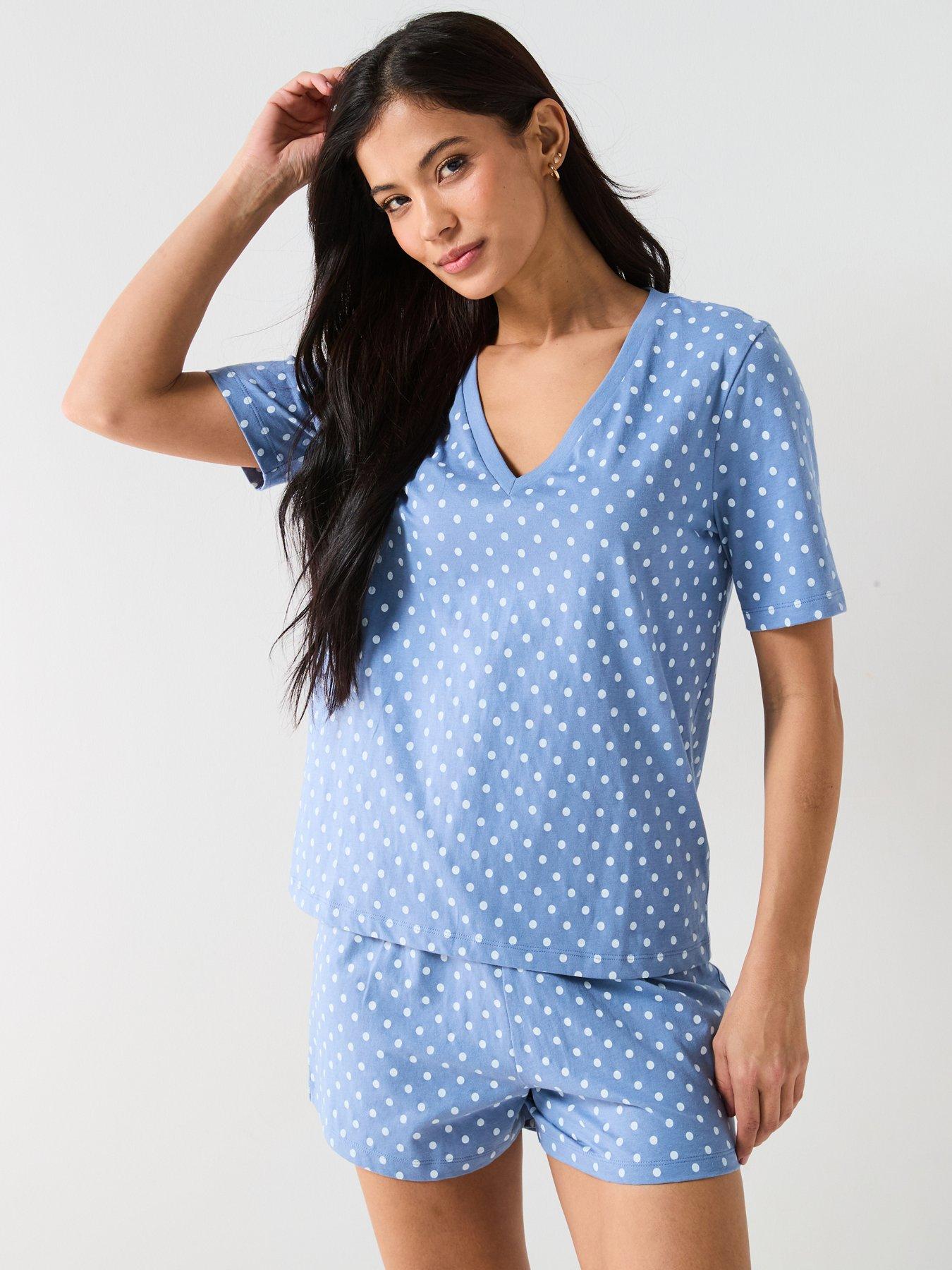 everyday-printed-aop-v-neck-short-sleeve-top-and-short-pj-set-blue