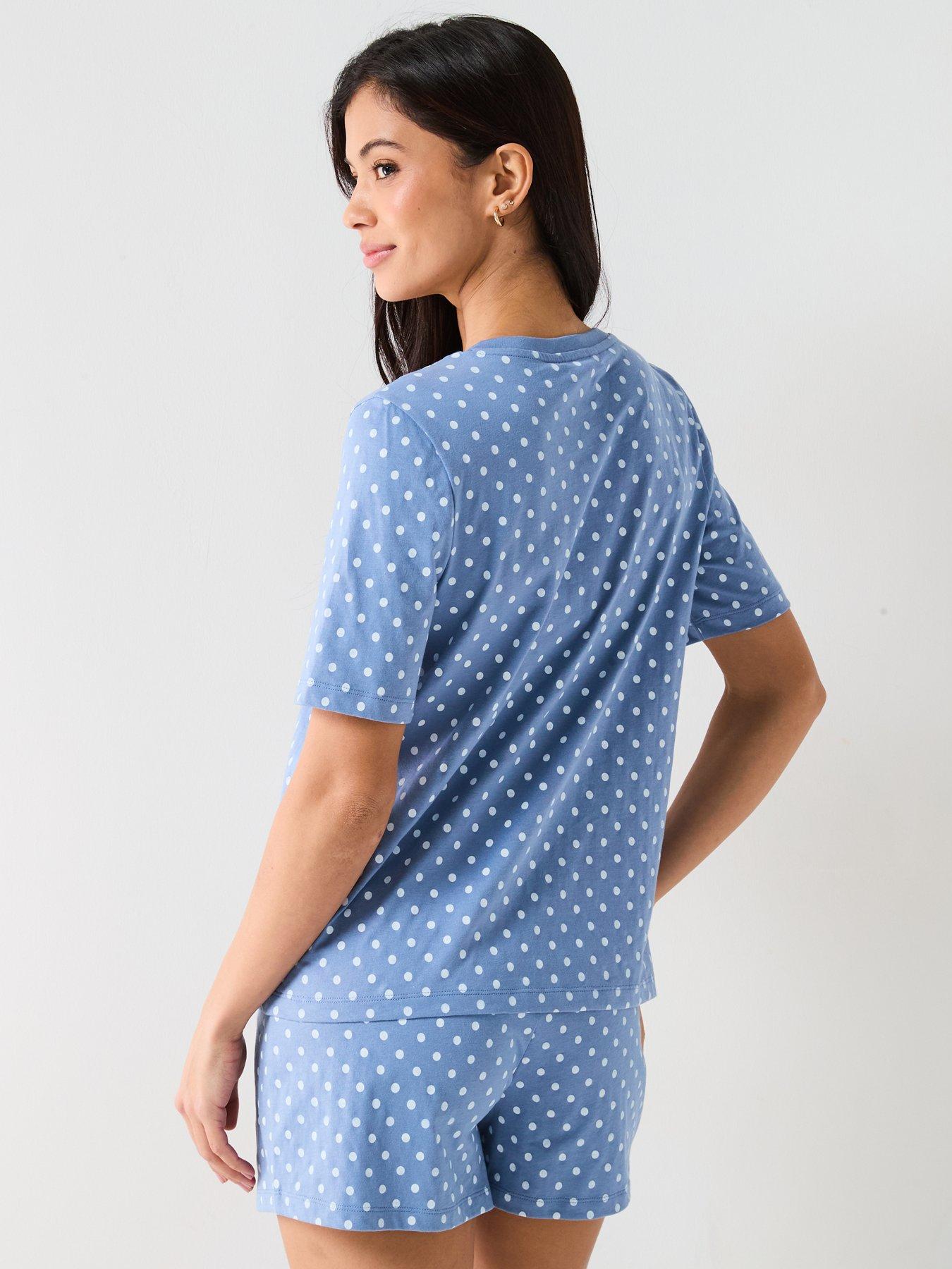  image of everyday-printed-aop-v-neck-short-sleeve-top-and-short-pj-set-blue