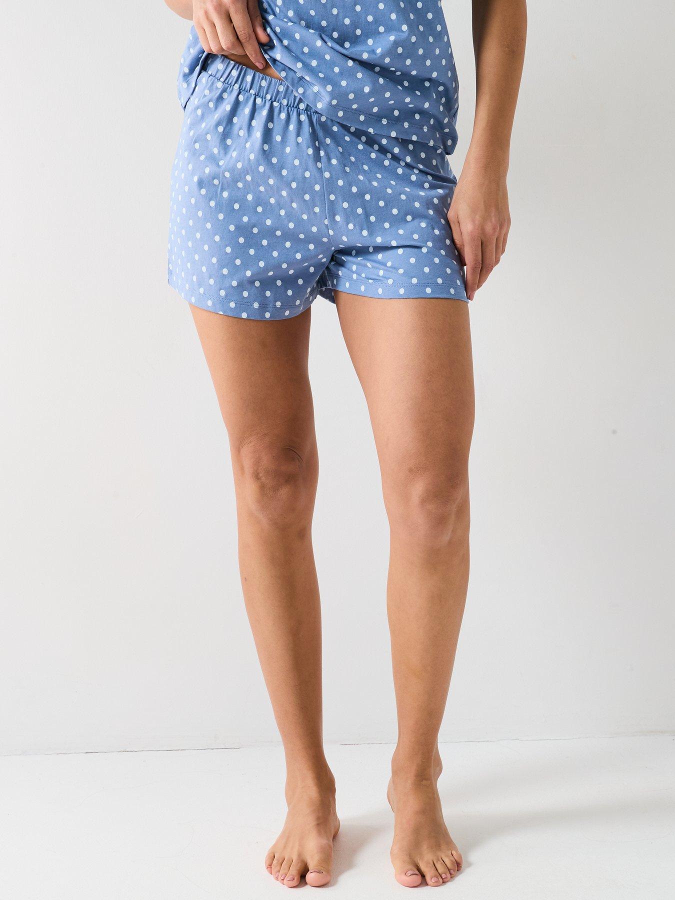  image of everyday-printed-aop-v-neck-short-sleeve-top-and-short-pj-set-blue