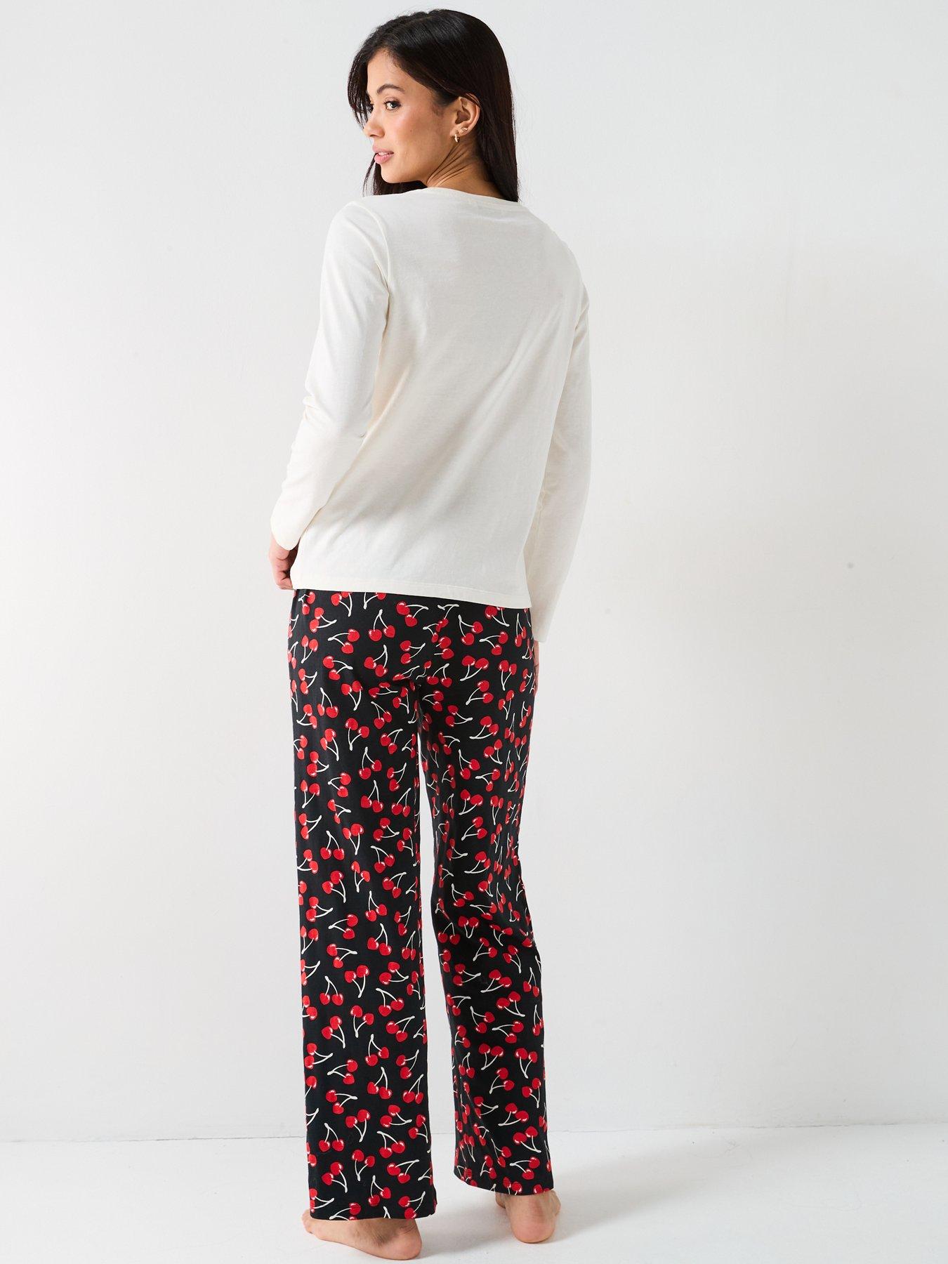  image of everyday-long-sleeve-top-and-cherry-wide-leg-pj-set
