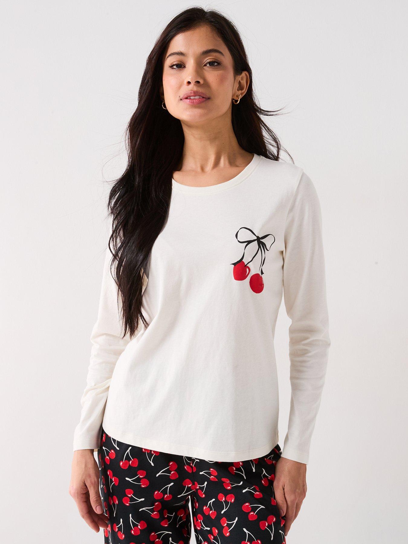  image of everyday-long-sleeve-top-and-cherry-wide-leg-pj-set