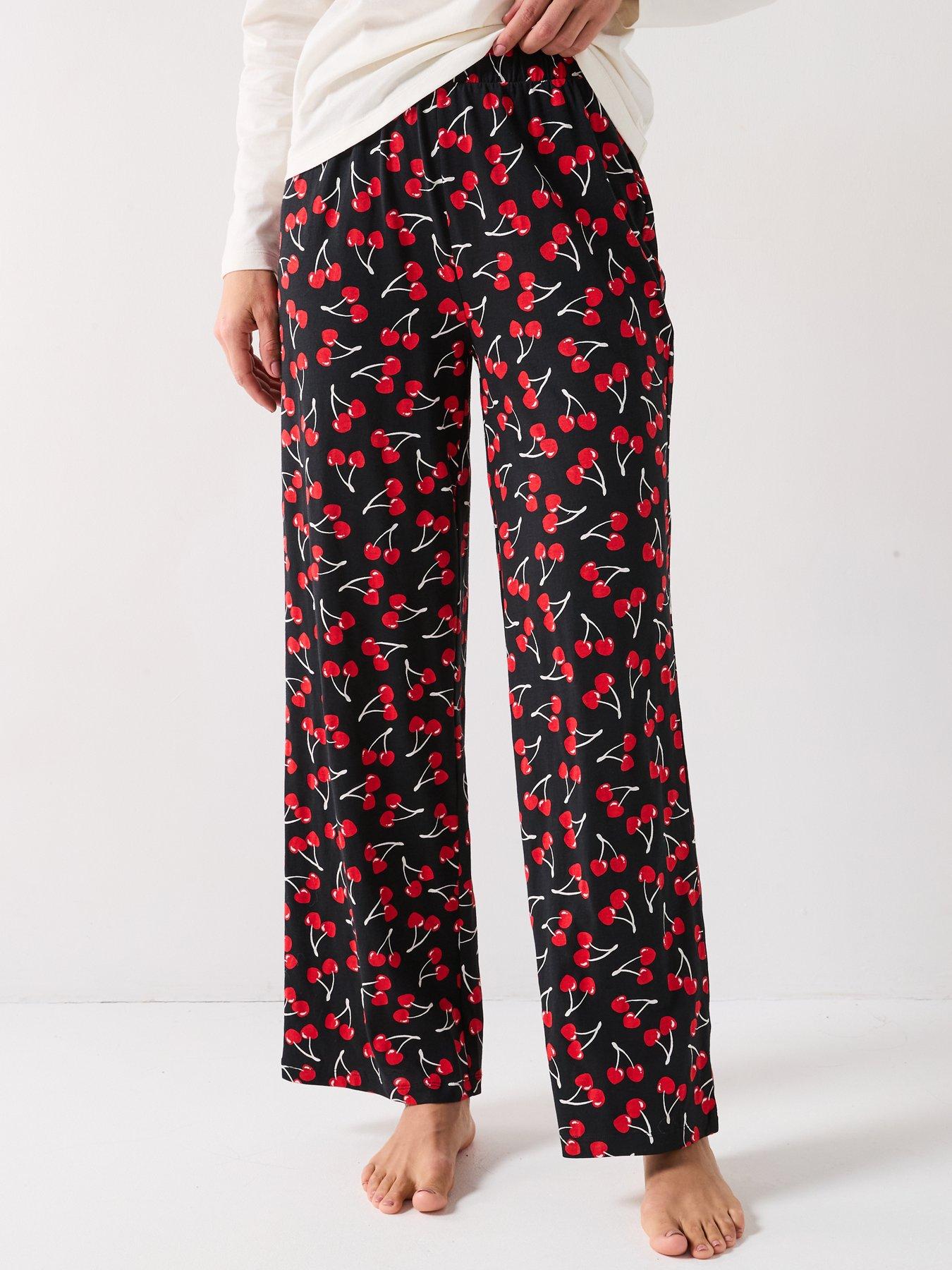  image of everyday-long-sleeve-top-and-cherry-wide-leg-pj-set