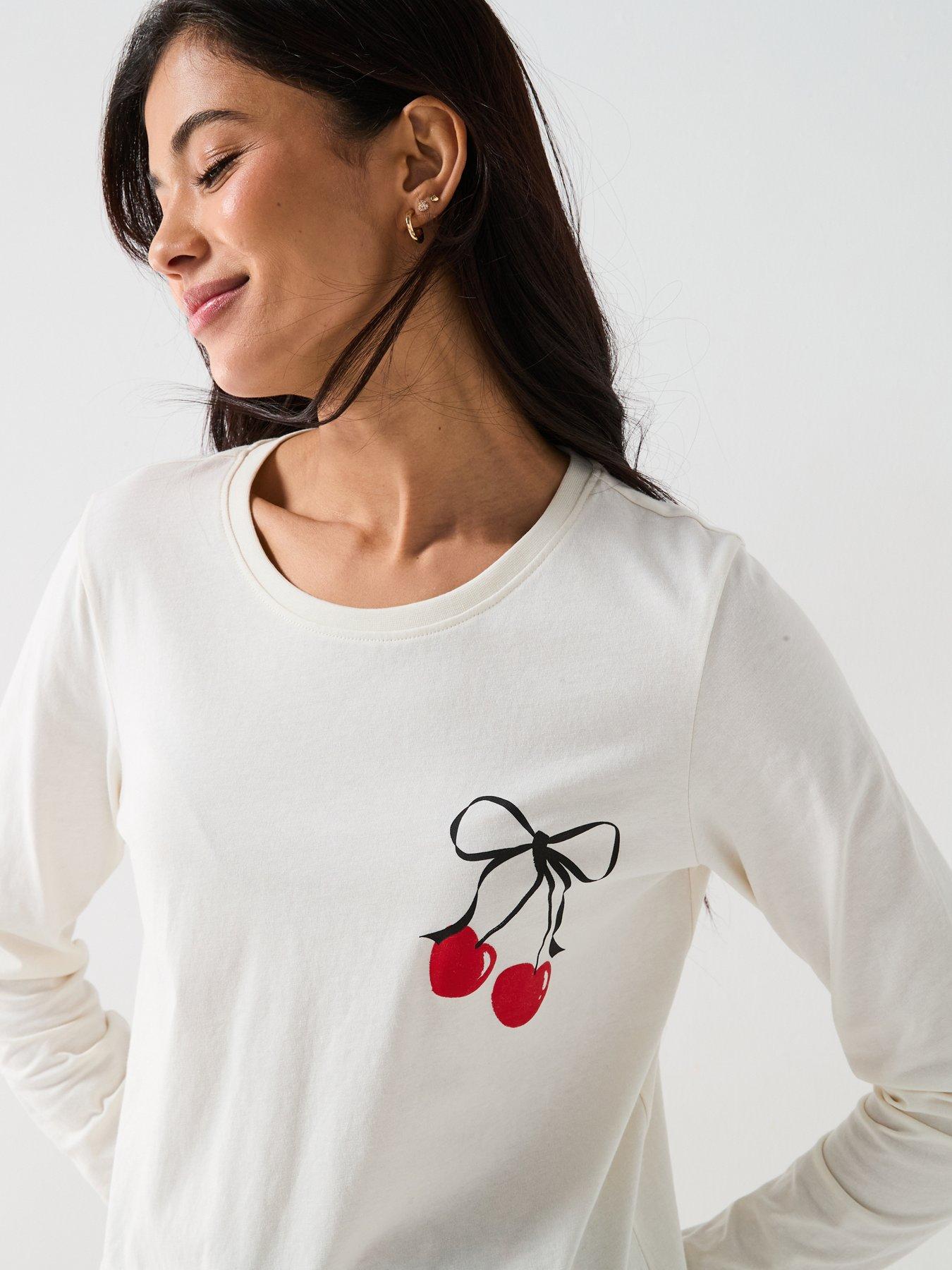  image of everyday-long-sleeve-top-and-cherry-wide-leg-pj-set