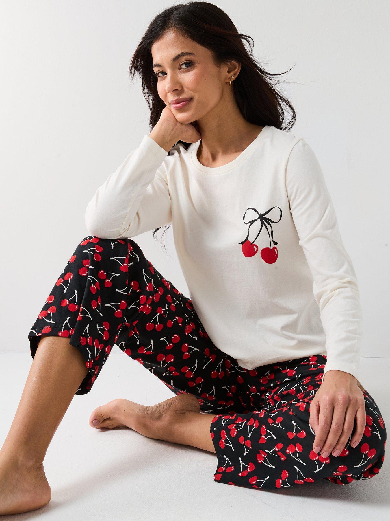  image of everyday-long-sleeve-top-and-cherry-wide-leg-pj-set