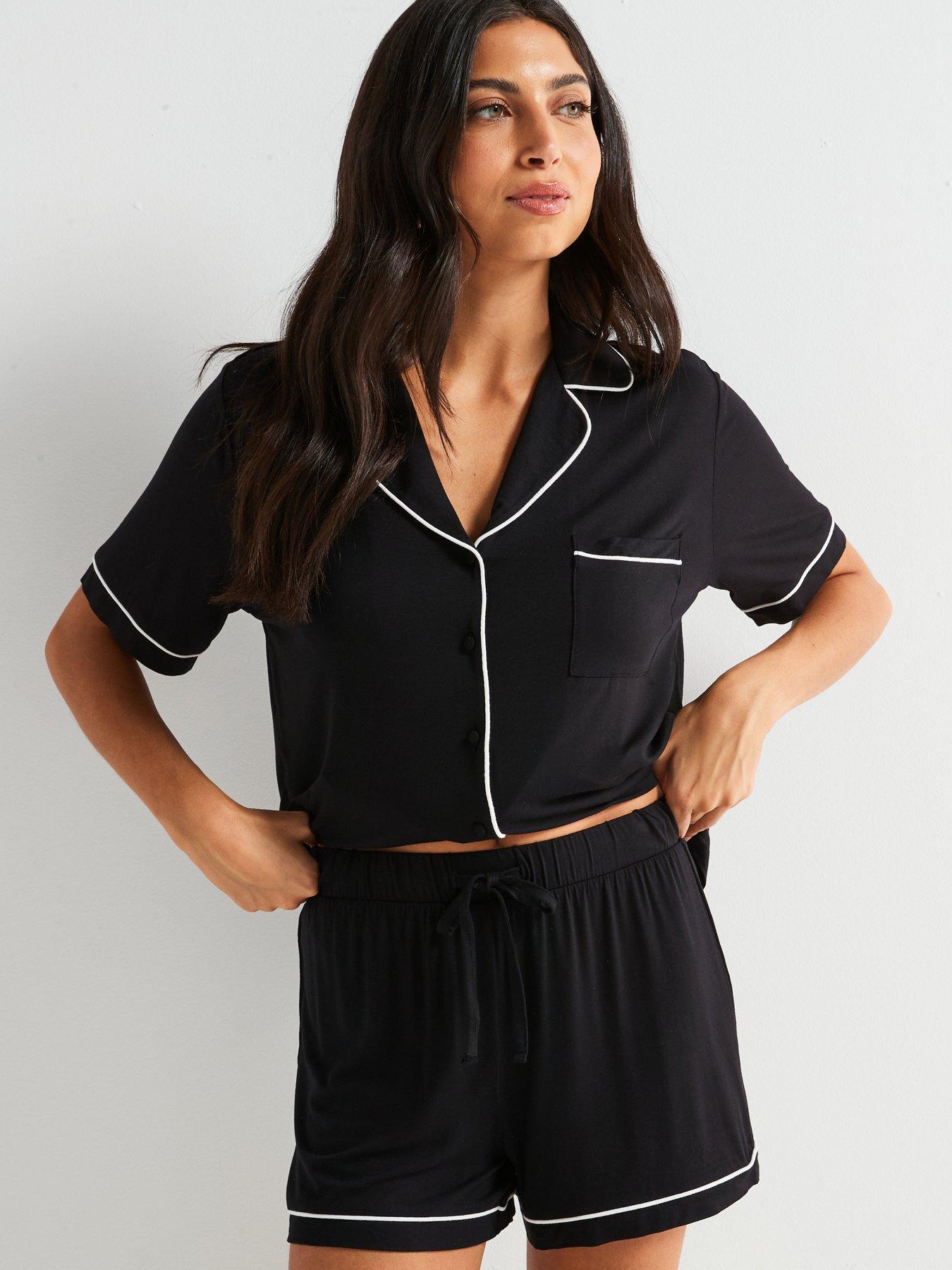  image of v-by-very-short-sleeve-short-jersey-revere-set-black