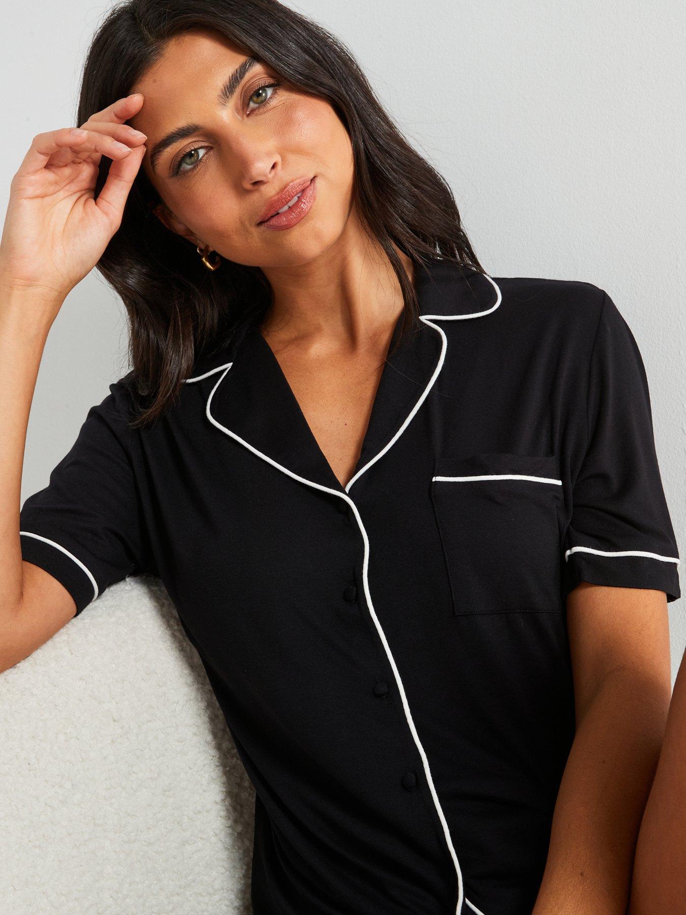  image of v-by-very-short-sleeve-short-jersey-revere-set-black