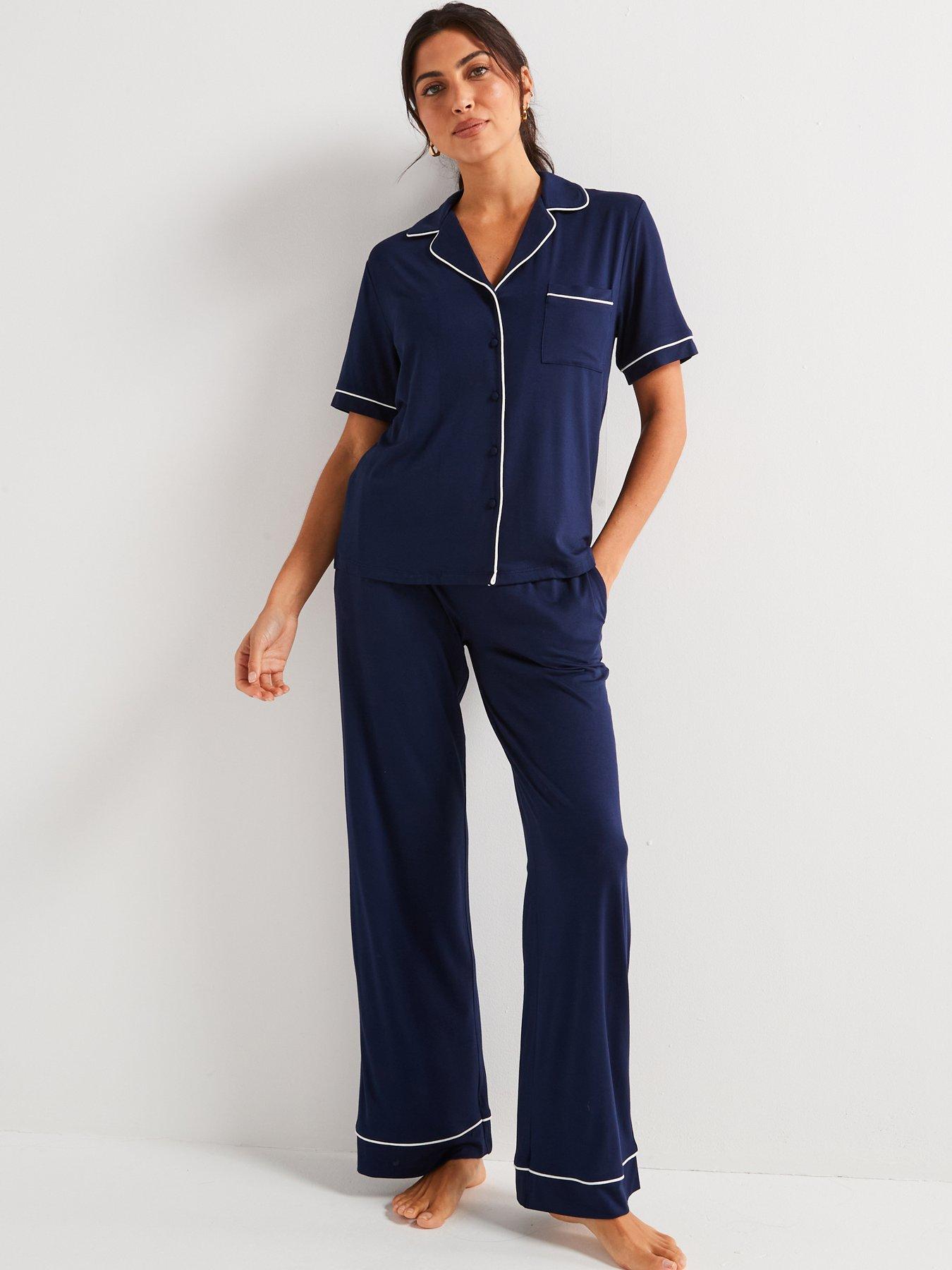 v-by-very-short-sleeve-wide-leg-revere-set-navy