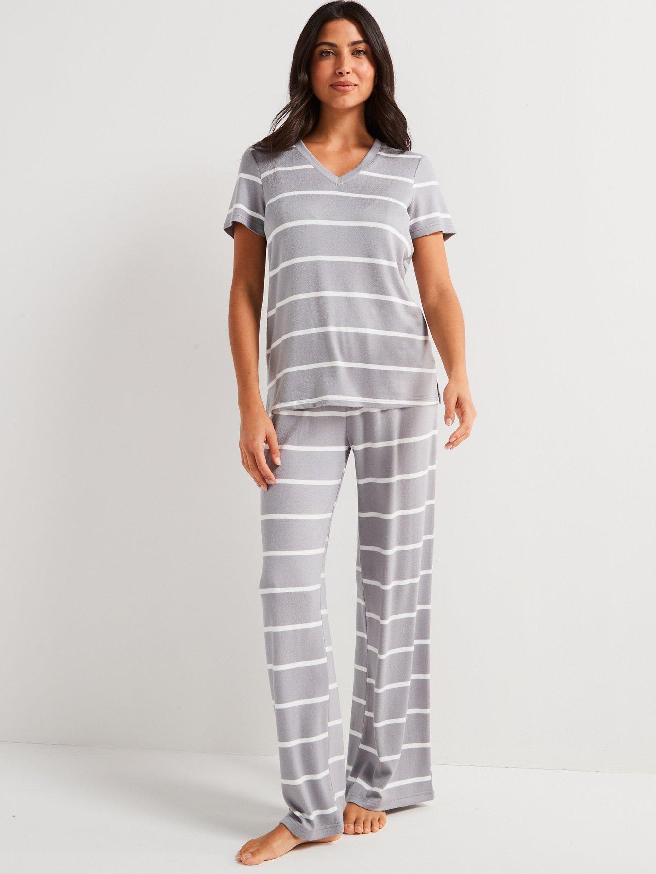  image of v-by-very-v-neck-stripe-and-wide-leg-loungewear-set