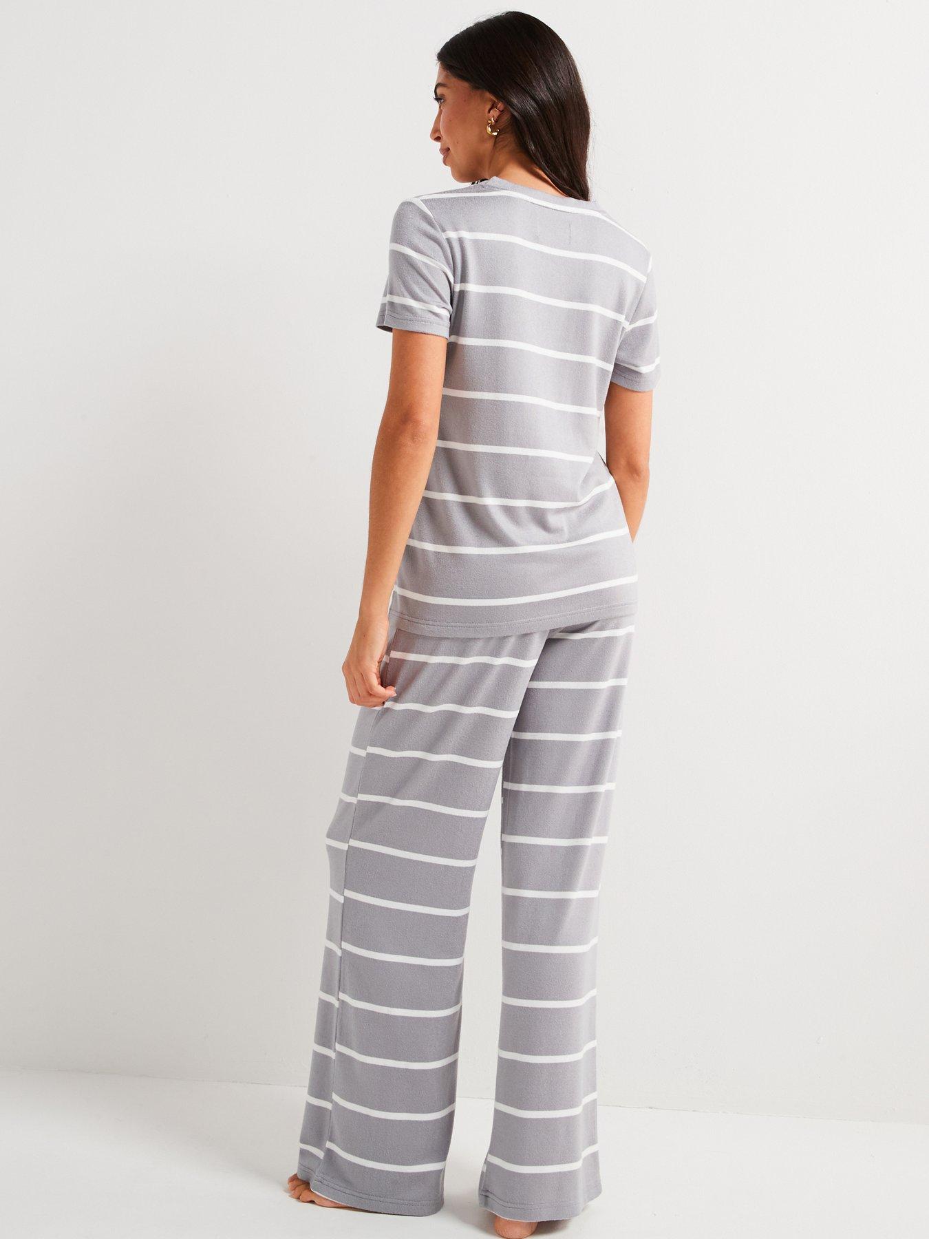  image of v-by-very-v-neck-stripe-and-wide-leg-loungewear-set