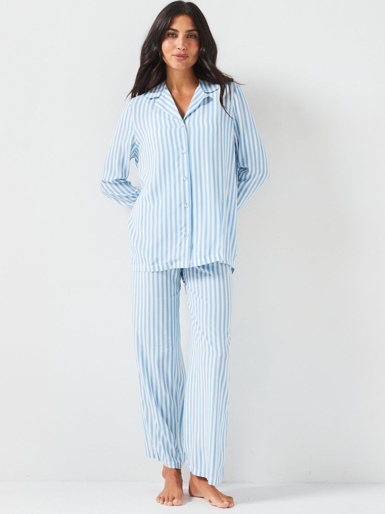 Image 1 of 4 of V by Very Woven Long Sleeve Stripe Revere Set - Blue