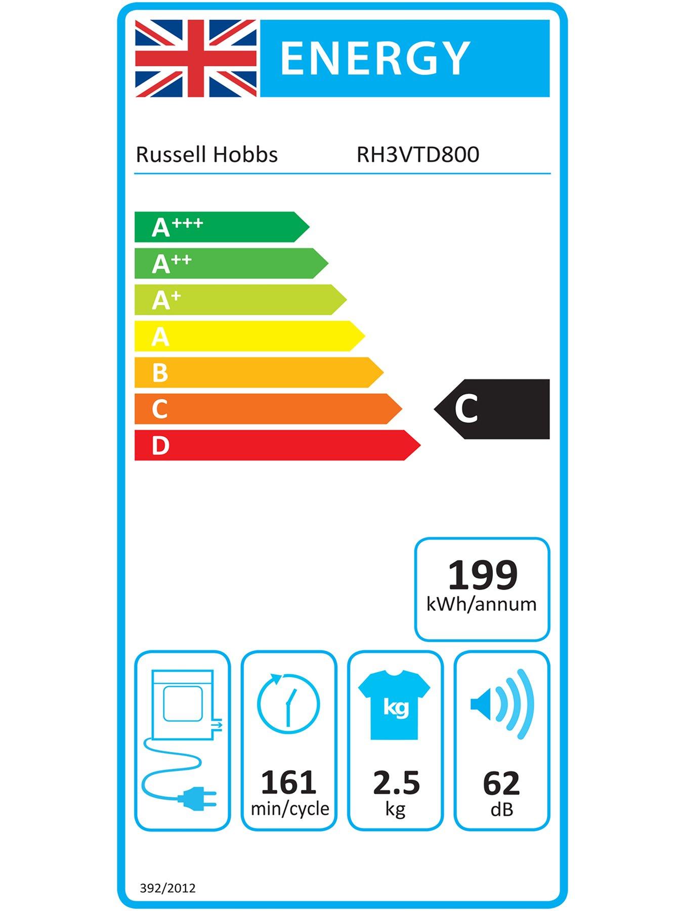 Image 7 of 8 of Russell Hobbs RH3VTD800 2.5kg Compact Vented Tumble Dryer in White