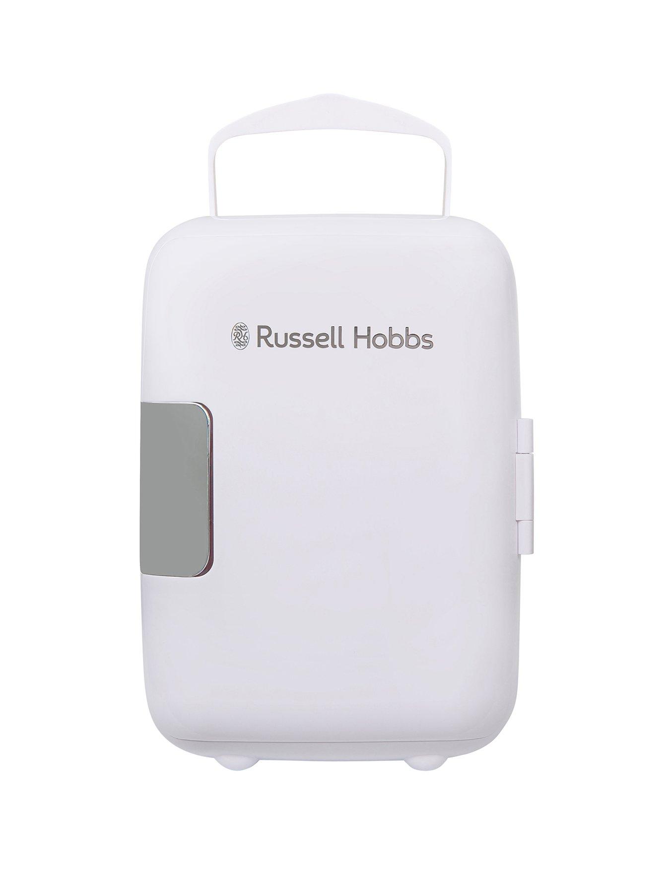 Russell Hobbs RH4CLR1001 4L Mini Compact Cooler for Drinks and Cosmetics, Retro Style, White  &  Chrome